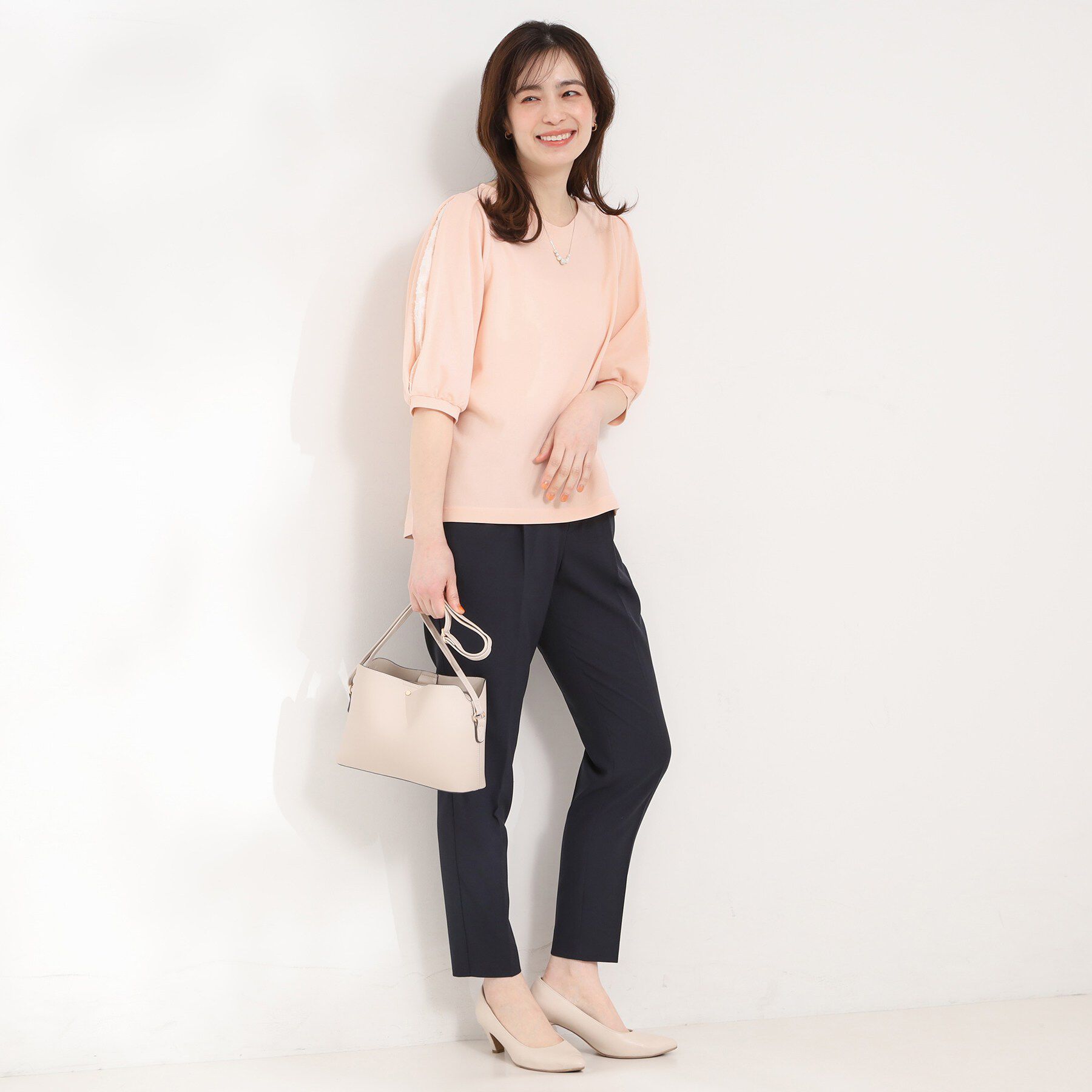 SHOO･LA･RUE「【洗濯機可/S-LL/ストレッチ】スリットレーススリーブトップス」|Tシャツ・カットソー|