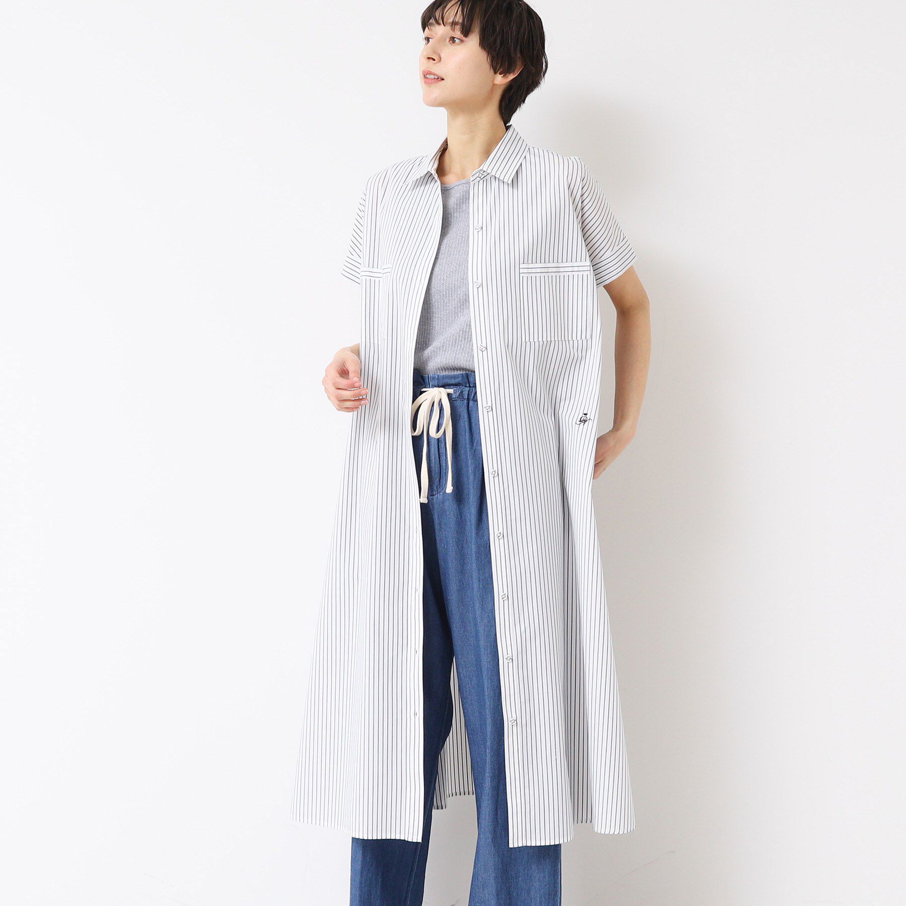 Dessin「【洗える】オリジナルストライプ柄シャツワンピース（S～L）」|ワンピース|