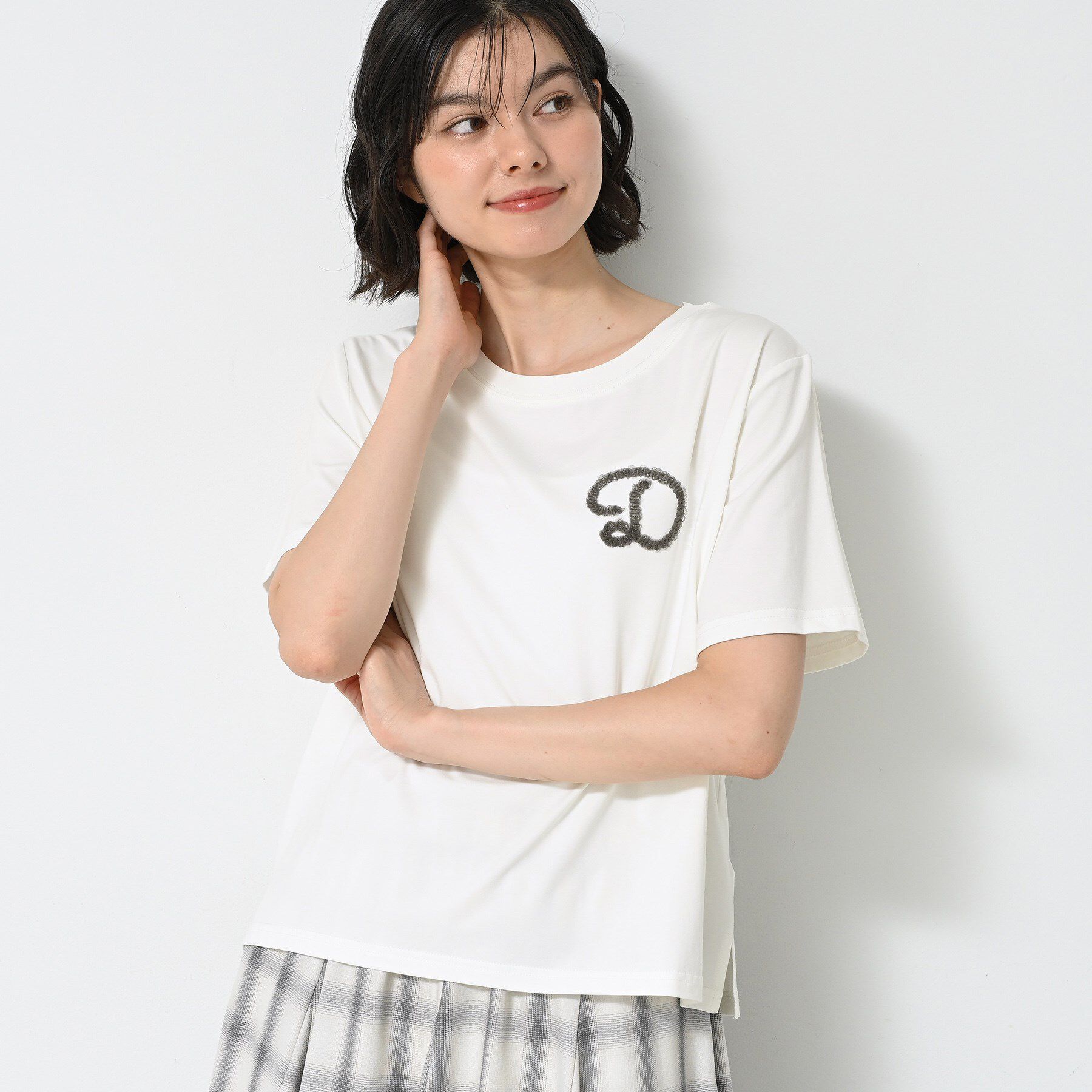 Dessin「【洗える】チュール刺繍Tシャツ」|Tシャツ・カットソー|ホワイト(002)