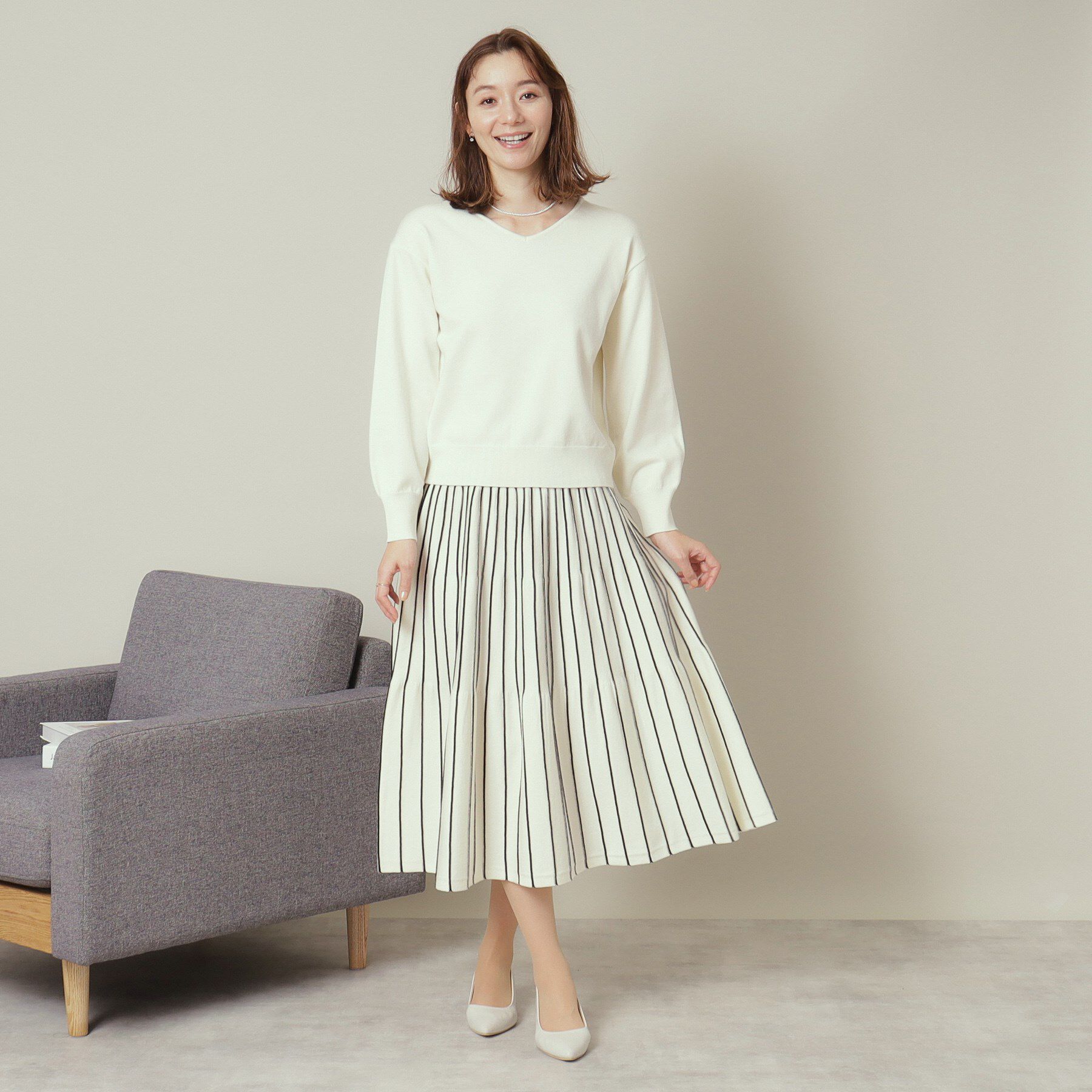 ITS&rsquo;DEMO「【通勤／手洗い可】Vネック&times;フレアスカートセットアップ」|スーツ|