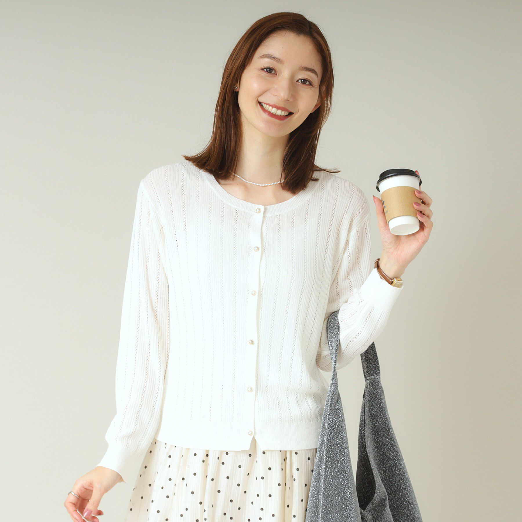 ITS&rsquo;DEMO「【手洗い可】透かし編みクルーカーデ」|カーディガン|オフホワイト(003