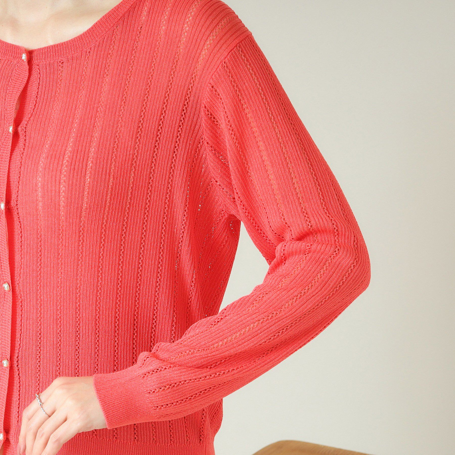 ITS&rsquo;DEMO「【手洗い可】透かし編みクルーカーデ」|カーディガン|