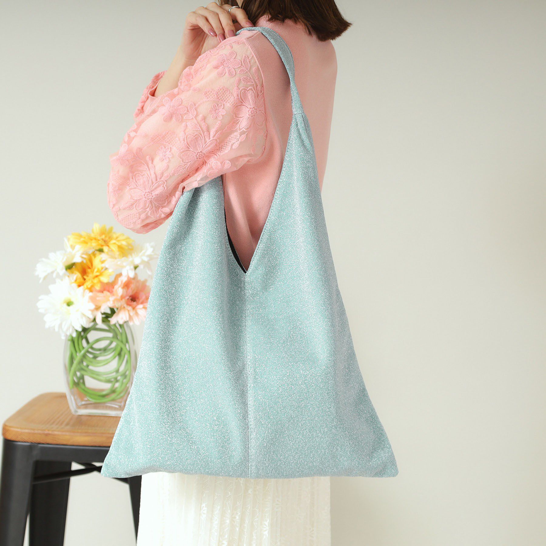 ITS&rsquo;DEMO「【A4対応】ラメトート」|トートバッグ|ミントグリーン(02