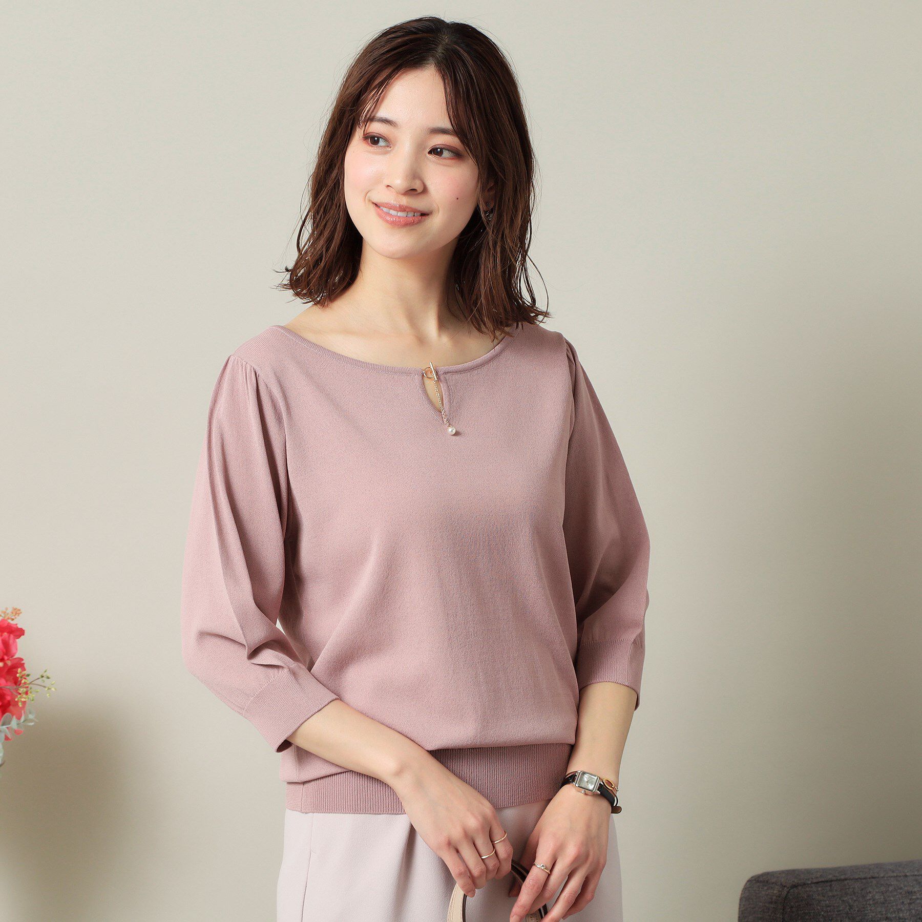 ITS&rsquo;DEMO「【UVケア／接触冷感／アンチピリング／洗濯機OK】キーネックニット」|ニット・セーター|ピンク(072)