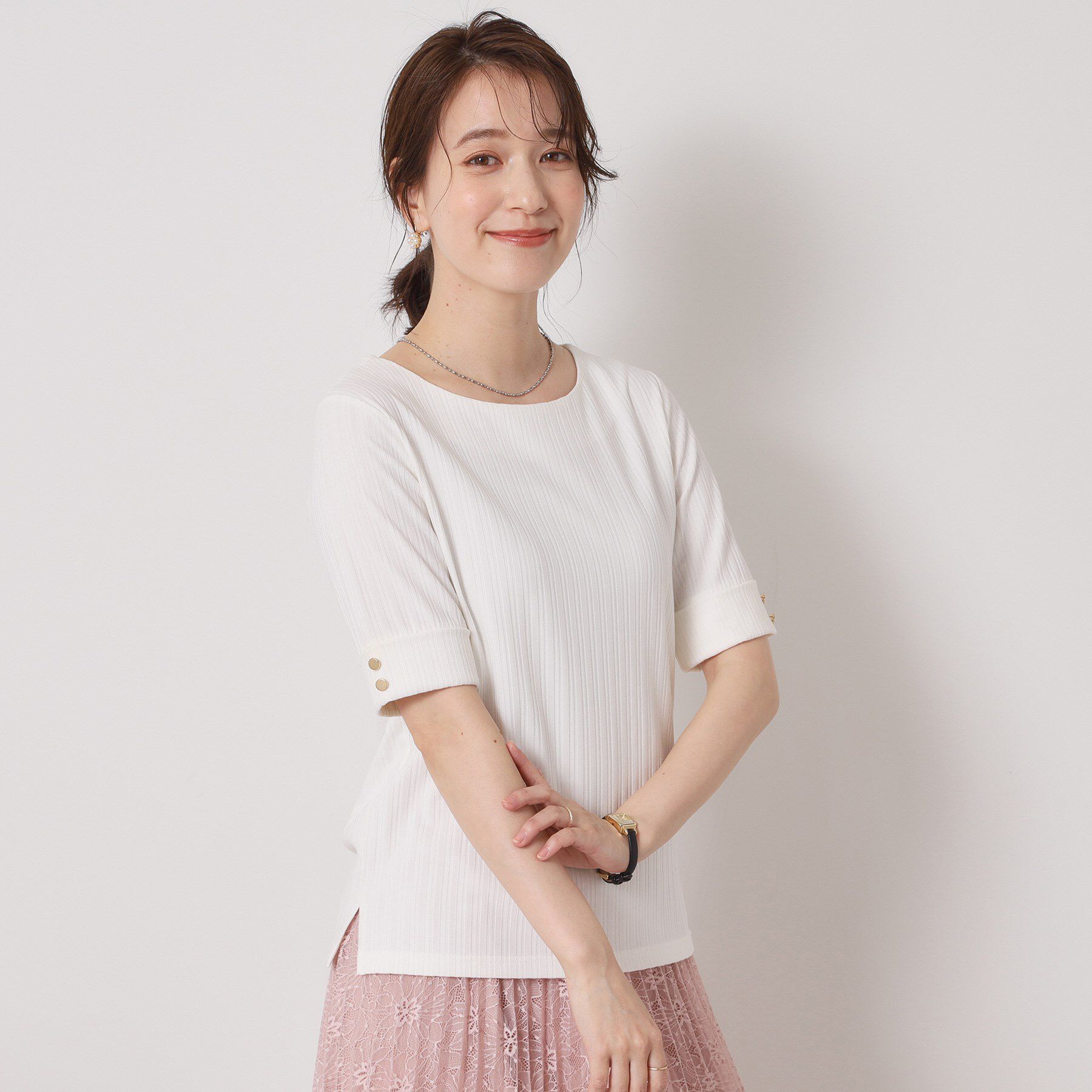 ITS&rsquo;DEMO「【手洗い可】ランダムテレコ袖釦プルオーバー」|Tシャツ・カットソー|