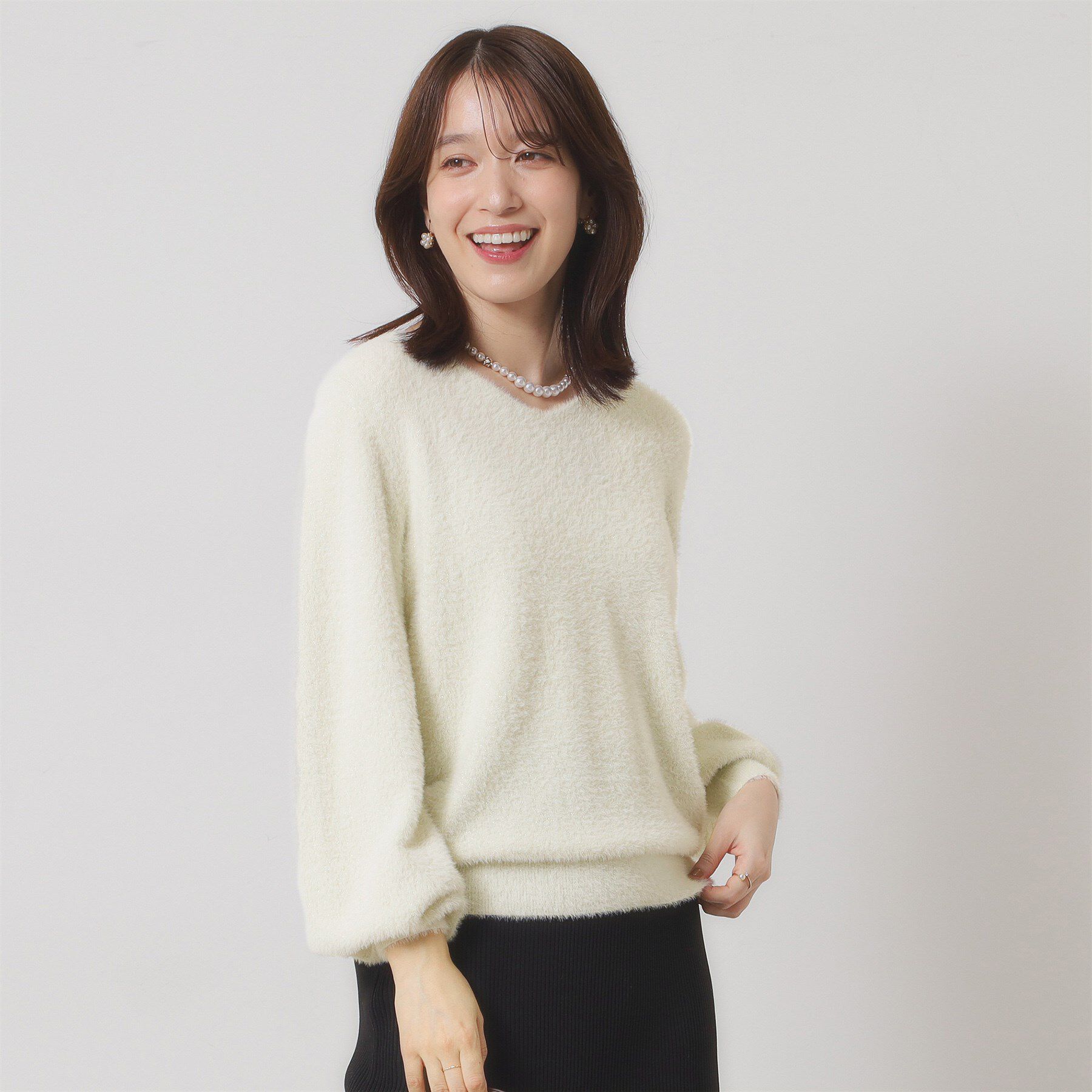 ITS&rsquo;DEMO「【手洗い可】ラメフェザーヤーンニット」|ニット・セーター|オフホワイト(003