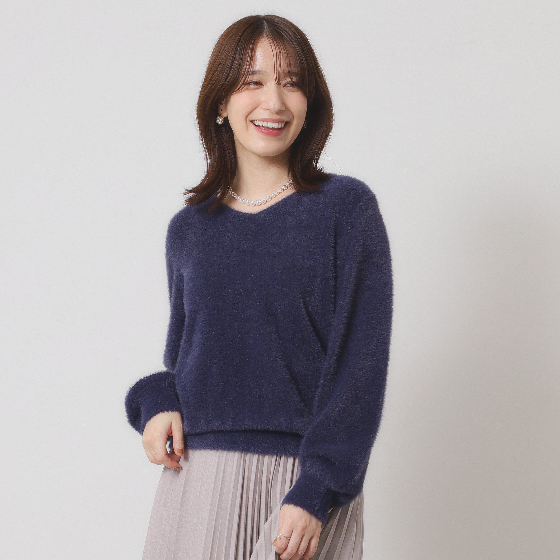 ITS&rsquo;DEMO「【手洗い可】ラメフェザーヤーンニット」|ニット・セーター|ネイビー(094)