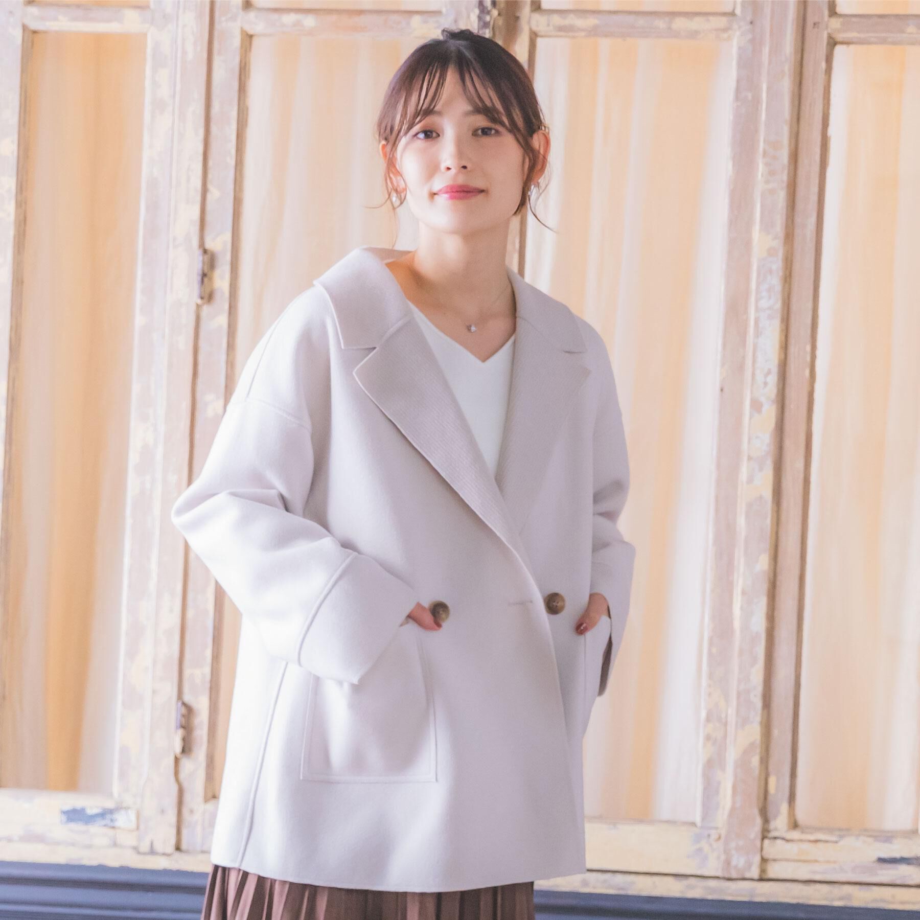 ITS&rsquo;DEMO「裏リブミディ丈ダブルコート」|チェスターコート|