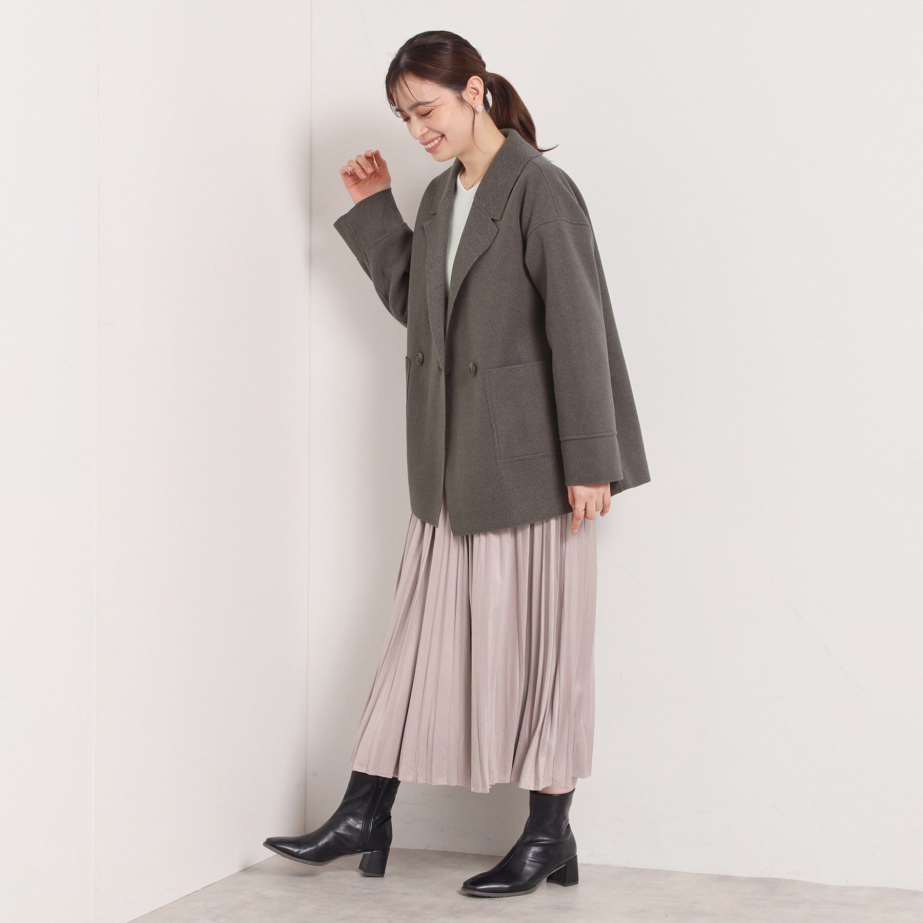 ITS&rsquo;DEMO「裏リブミディ丈ダブルコート」|チェスターコート|