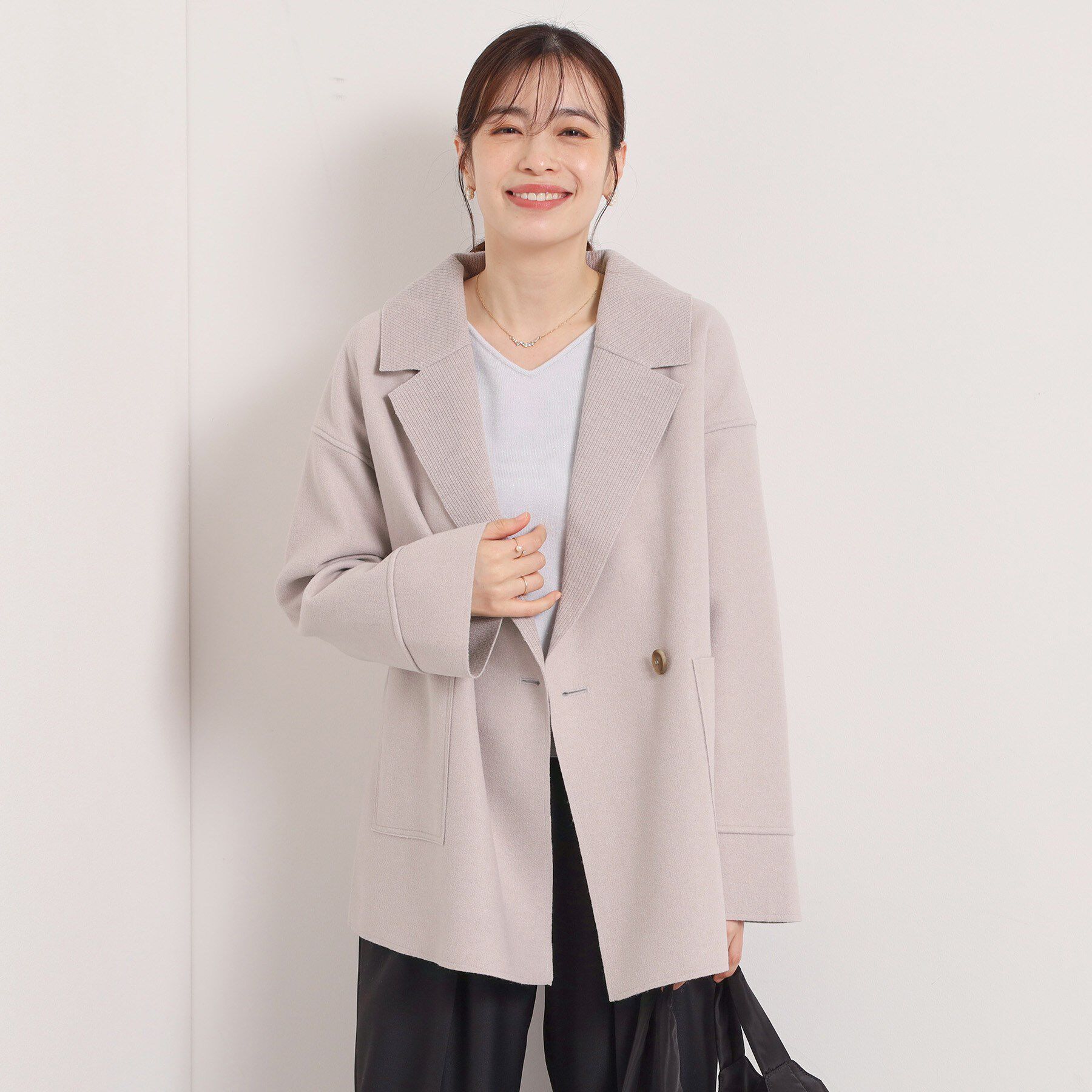 ITS&rsquo;DEMO「裏リブミディ丈ダブルコート」|チェスターコート|ライトベージュ(05