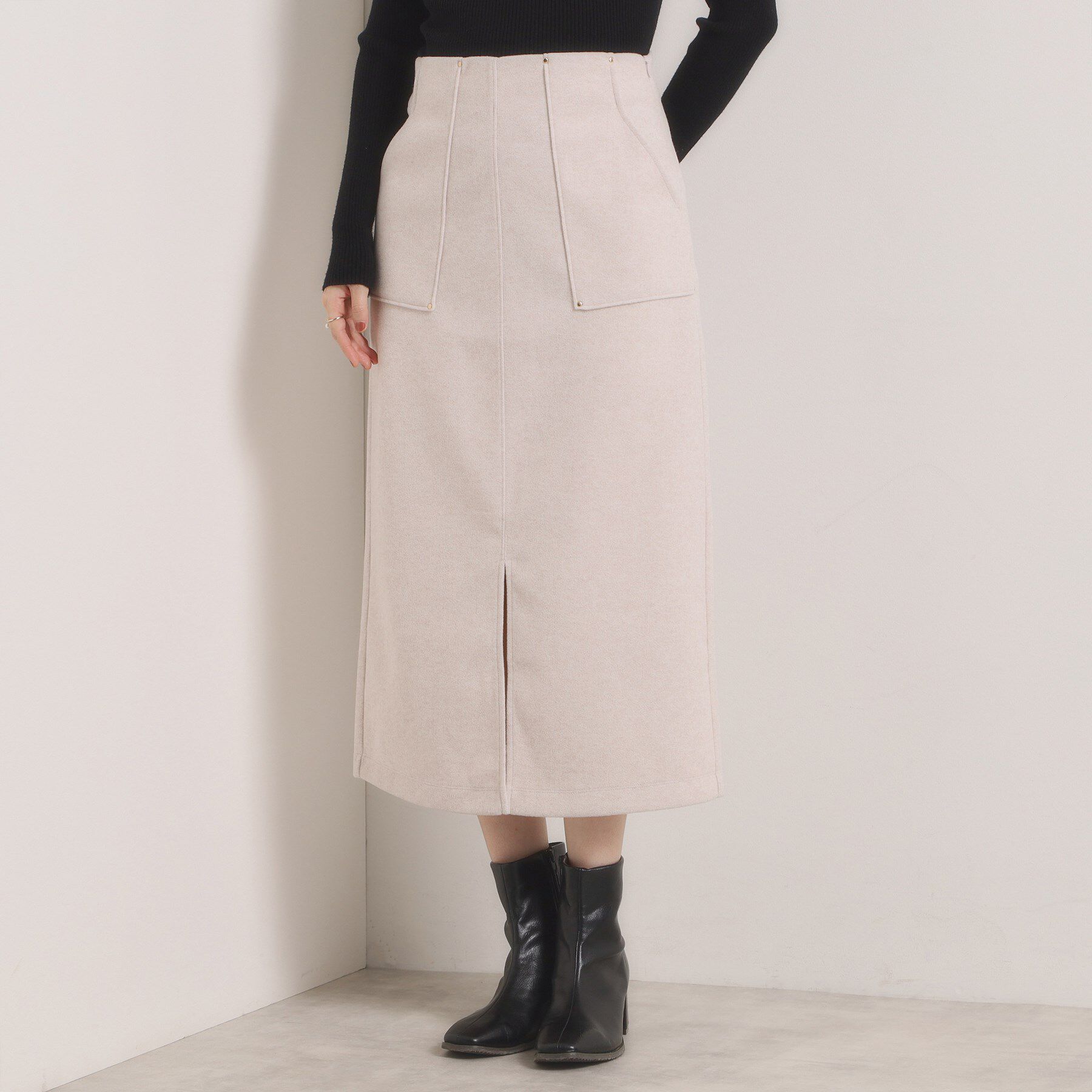 ITS&rsquo;DEMO「【洗濯機OK】カットメルトンタイトスカート」|スカート|ライトベージュ(05