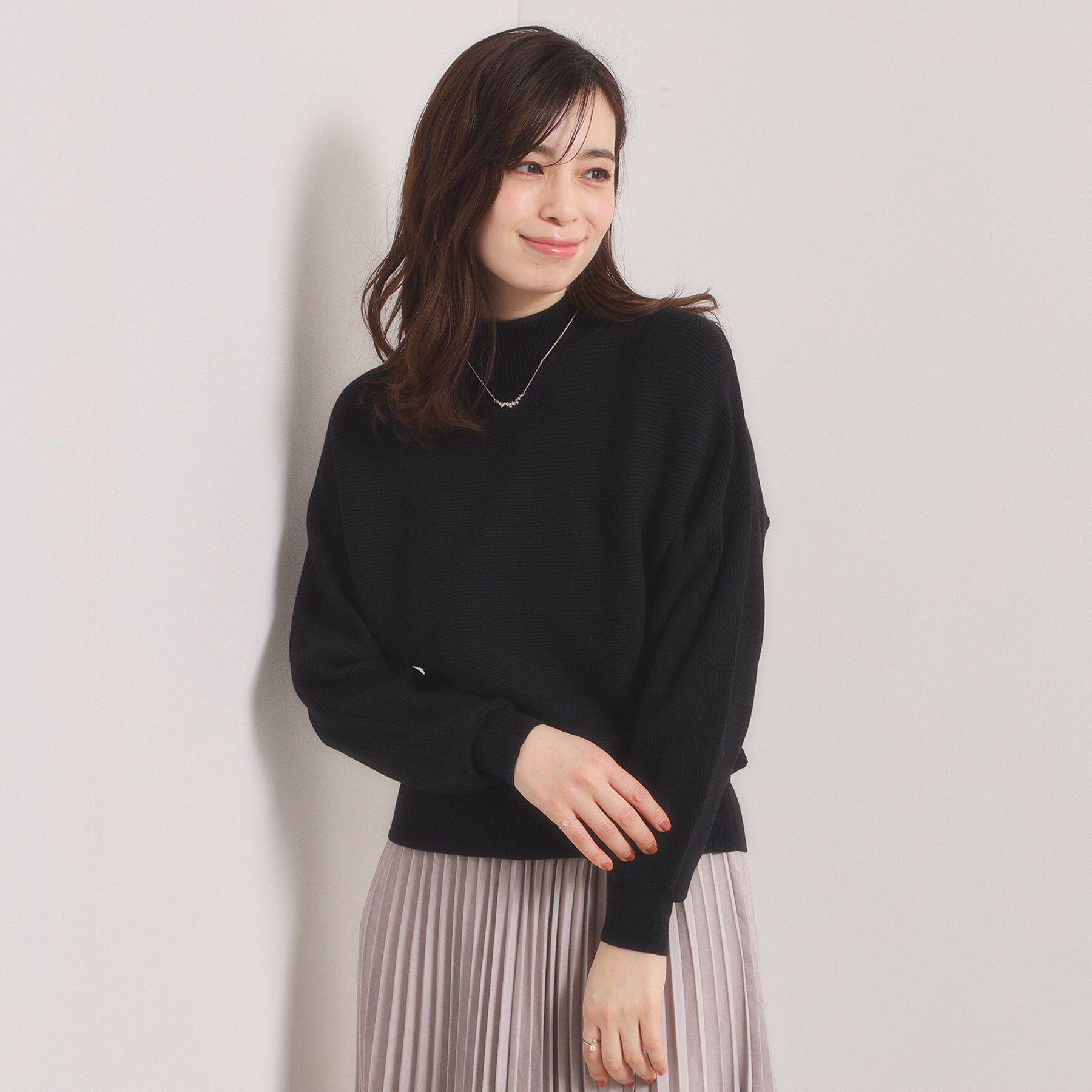 ITS&rsquo;DEMO「【手洗い可】リブドルマンハイネックニット」|ニット・セーター|ブラック(019)