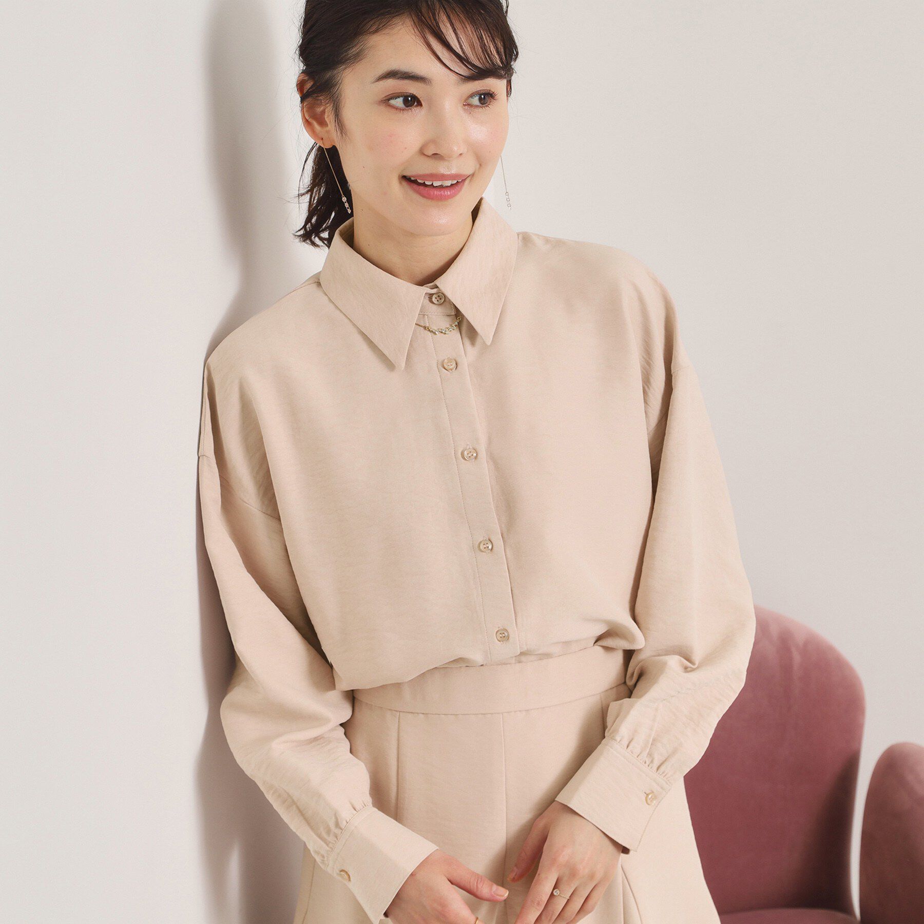 ITS&rsquo;DEMO「【手洗い可／セットアップ可】サテンピーチシャツ」|シャツ・ブラウス|ライトピンク(070