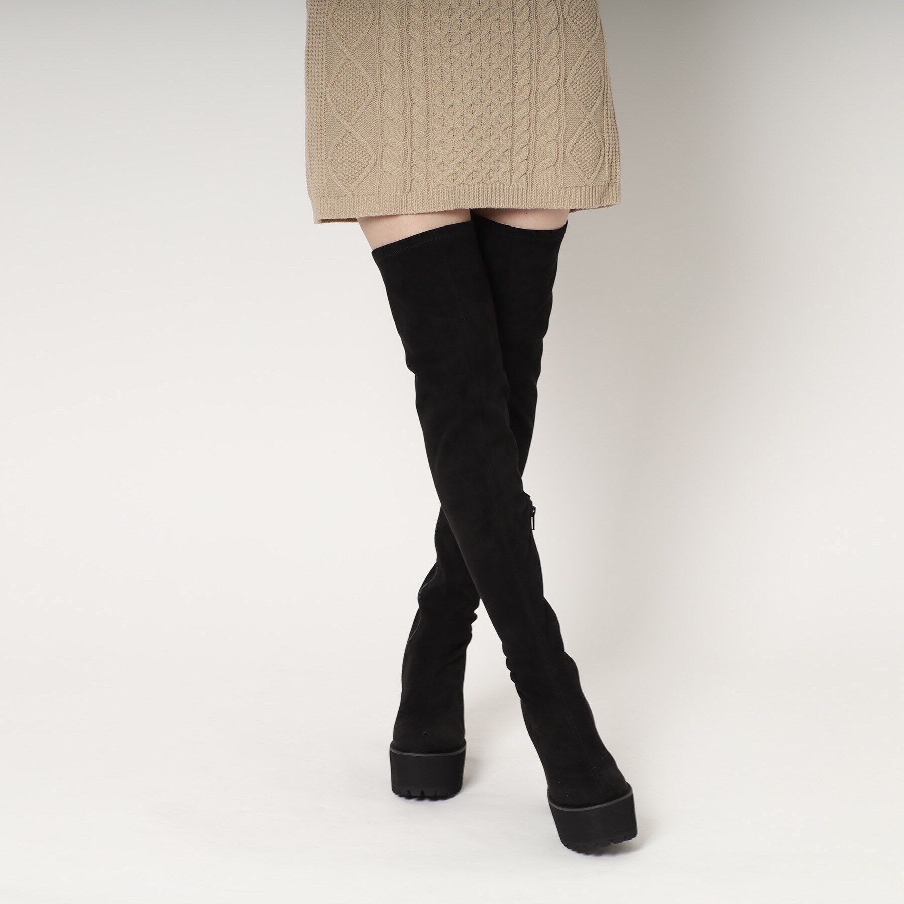 ESPERANZA「スクエアトゥ厚底ニーハイブーツ」|ショートブーツ|