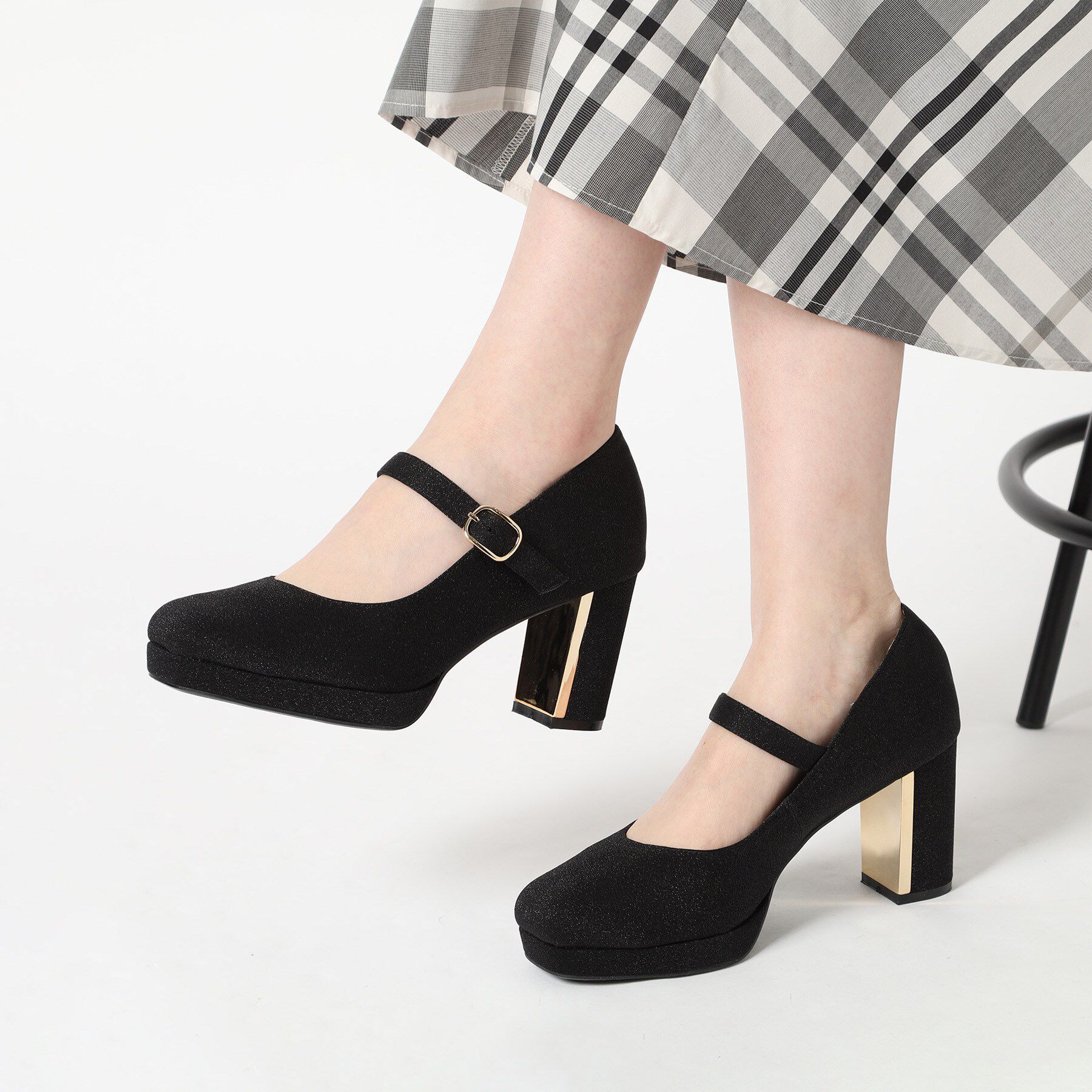 ESPERANZA「メッキプレートヒールストラップパンプス」|パンプス|