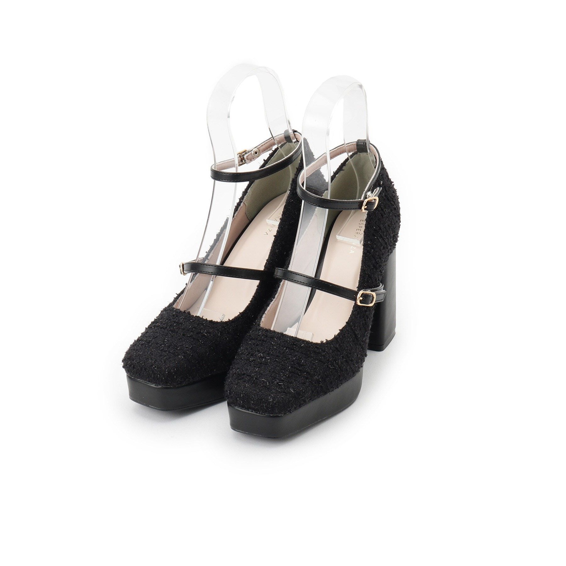 ESPERANZA「スクエアトゥダブルストラップ厚底パンプス 結婚式二次会 パーティー 25SS」|パンプス|ブラック(319)