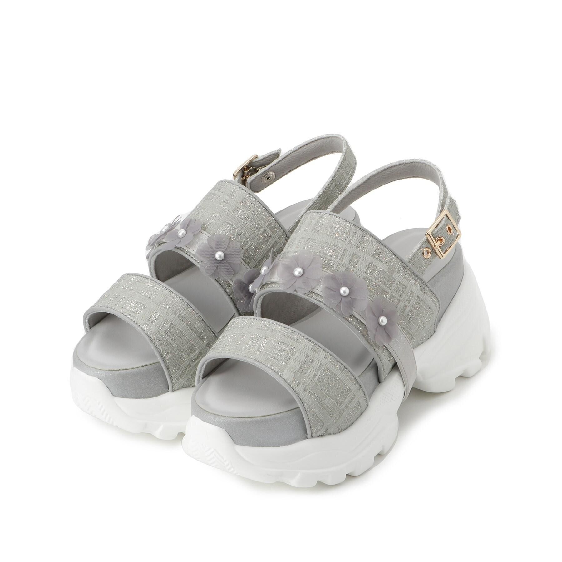 ESPERANZA「ツイード風フラワーベルトスポサン」|サンダル|