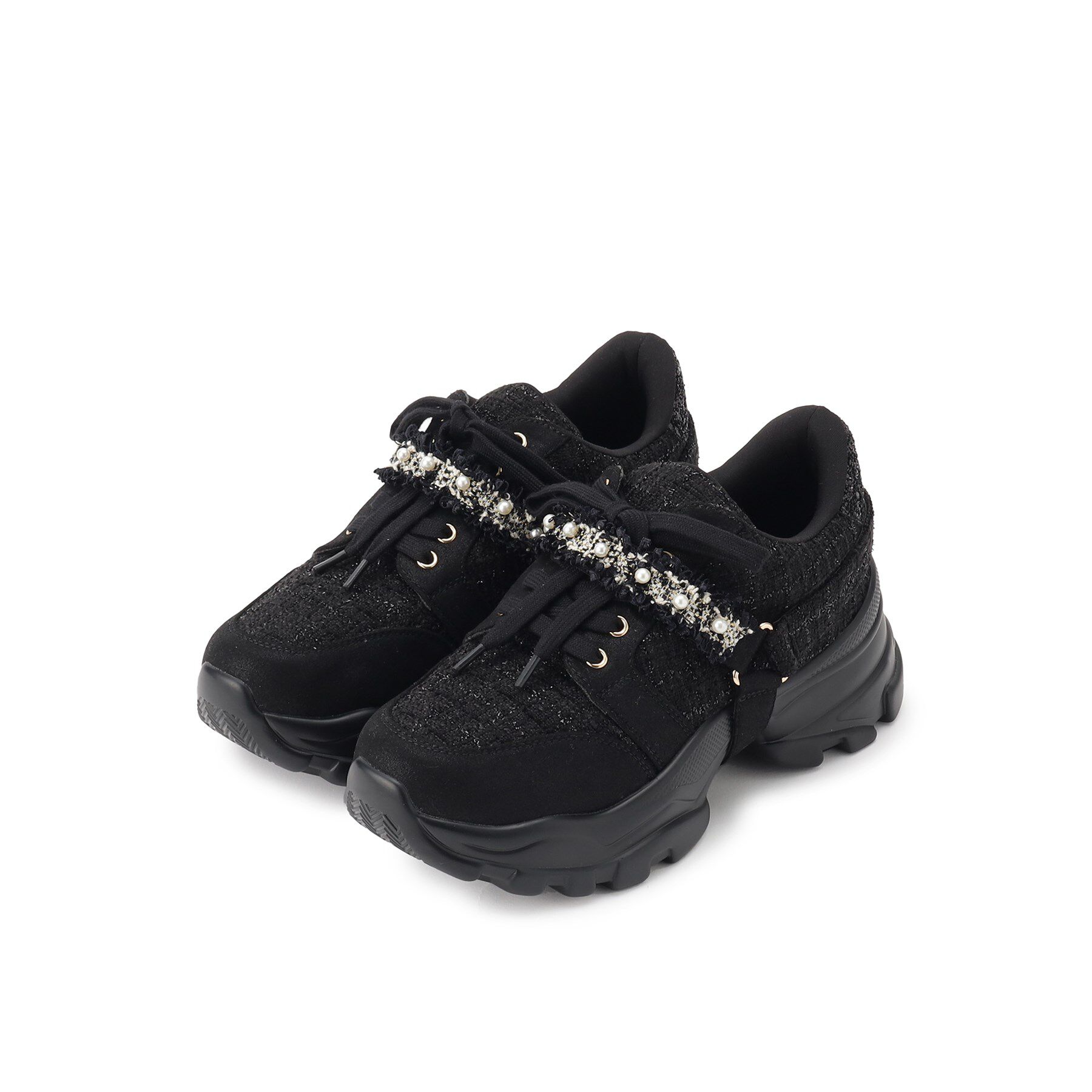 ESPERANZA「フリル&times;パール調ベルトツイードスニーカー」|スニーカー|