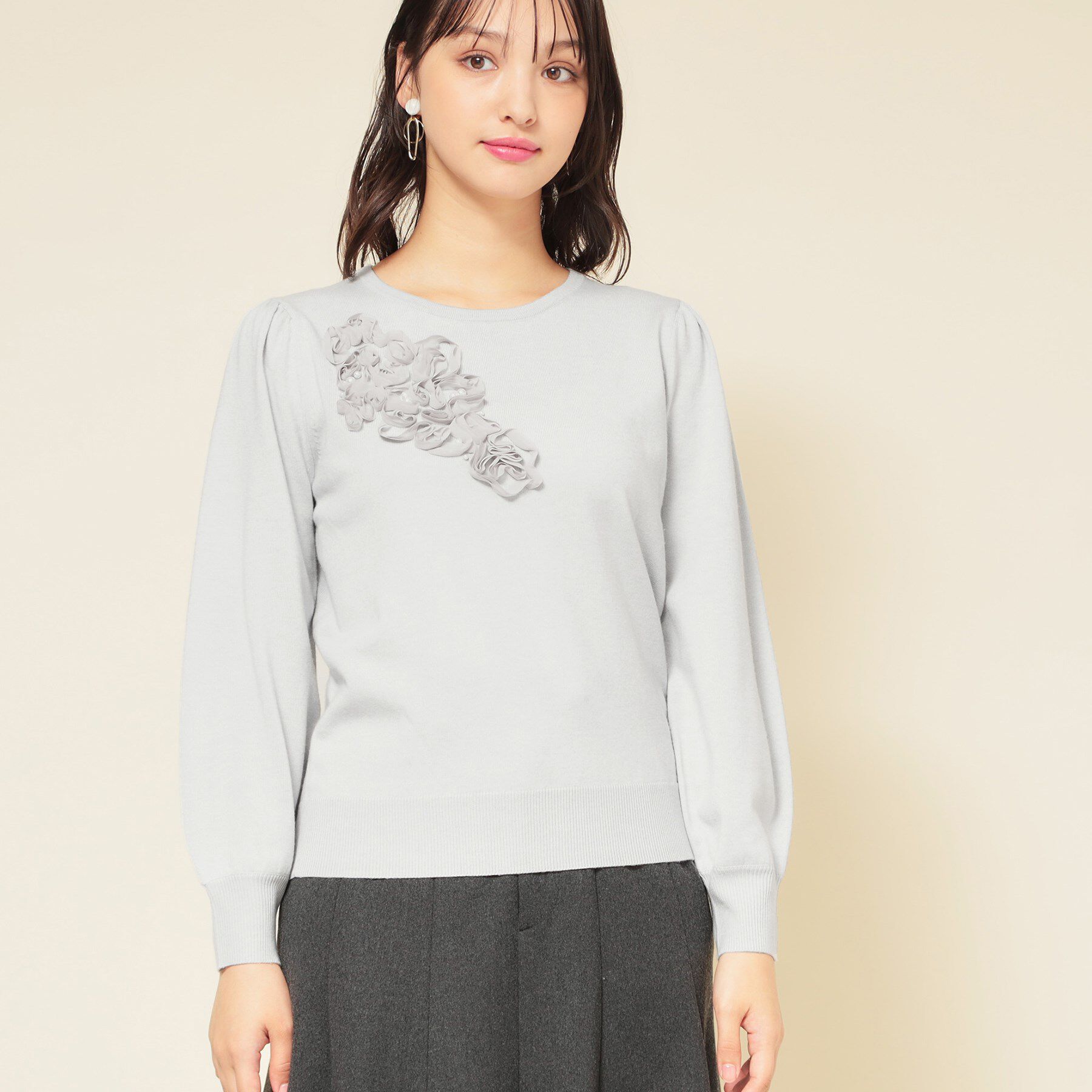 SunaUna「【SS～Lサイズ展開／チュール刺繍】クラフトニット」|ニット・セーター|