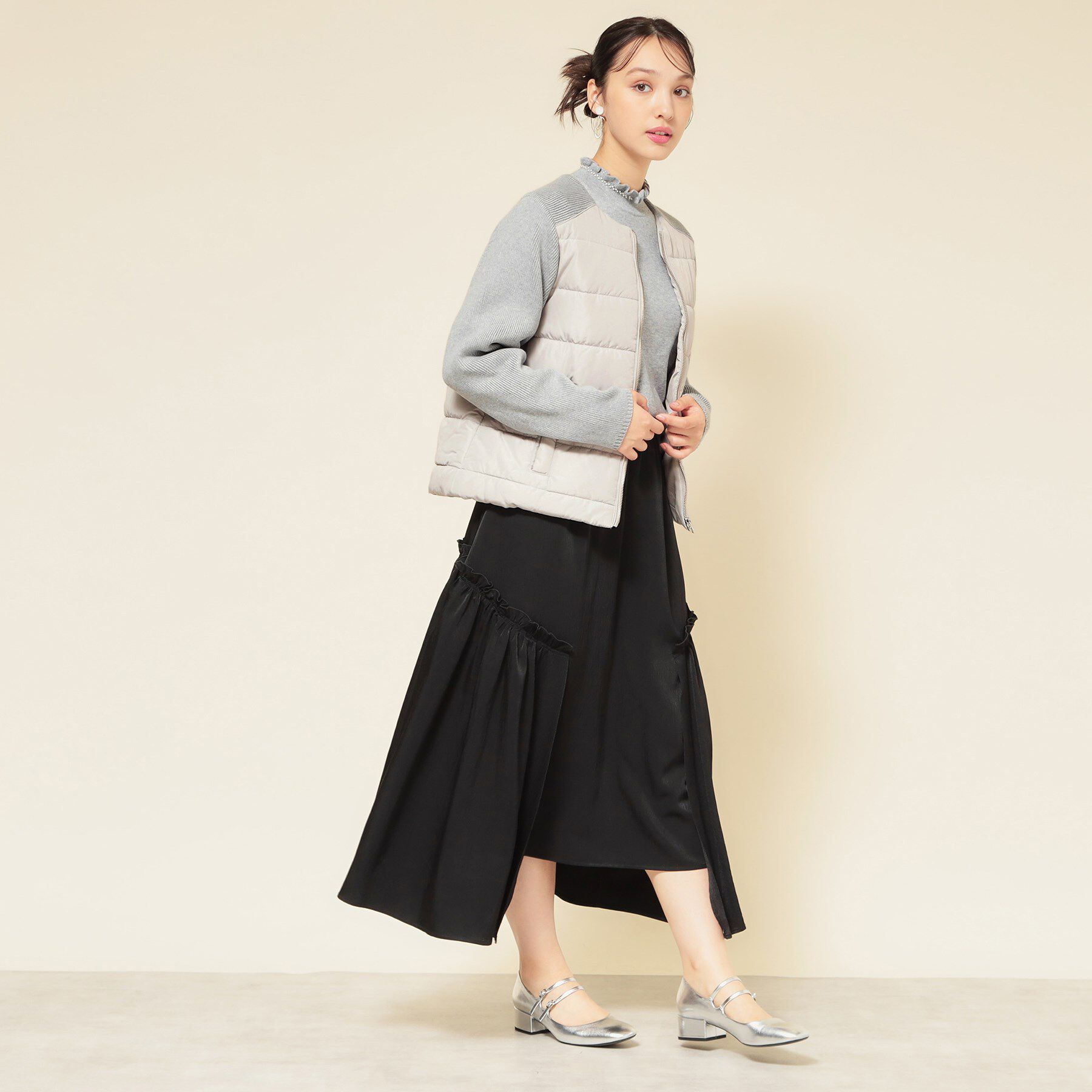 SunaUna「【中綿／キルト】ノーカラーブルゾン」|ノーカラージャケット|