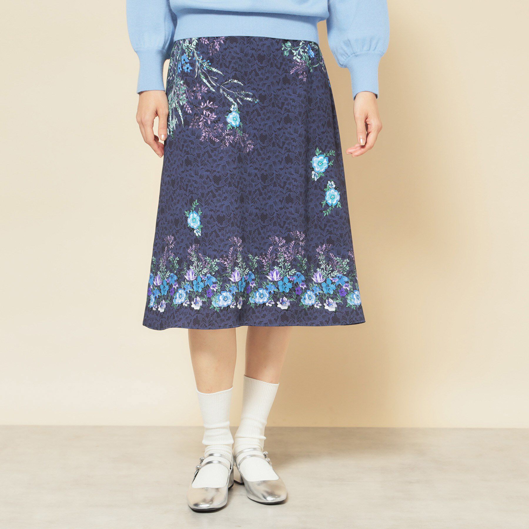 SunaUna「【co creation and yours／SS～L】オリエンタル柄パネルスカート」|スカート|ネイビー(294)