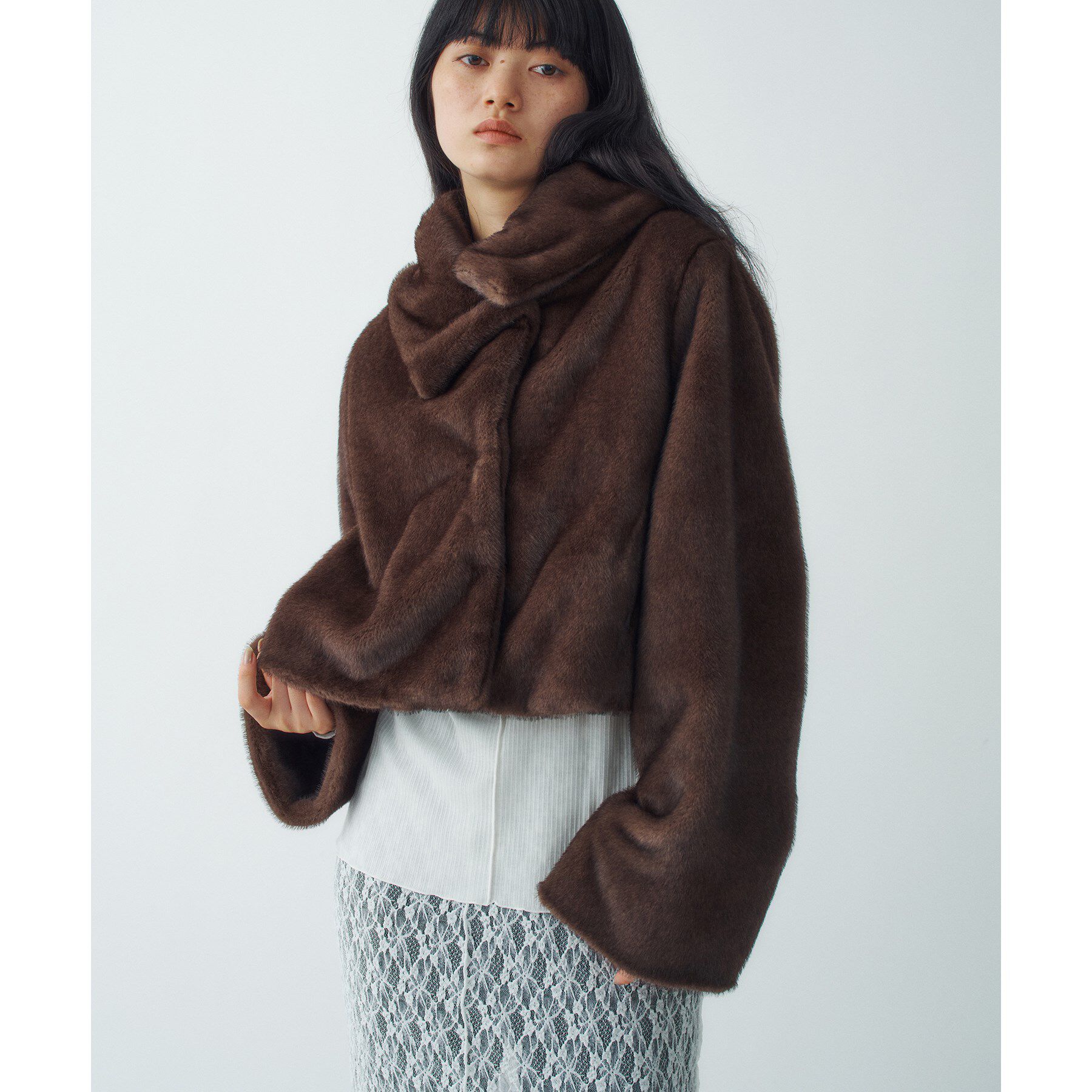 CODE A「faux mink short jacket」|ブルゾン・スタジャン|ブラウン(043)