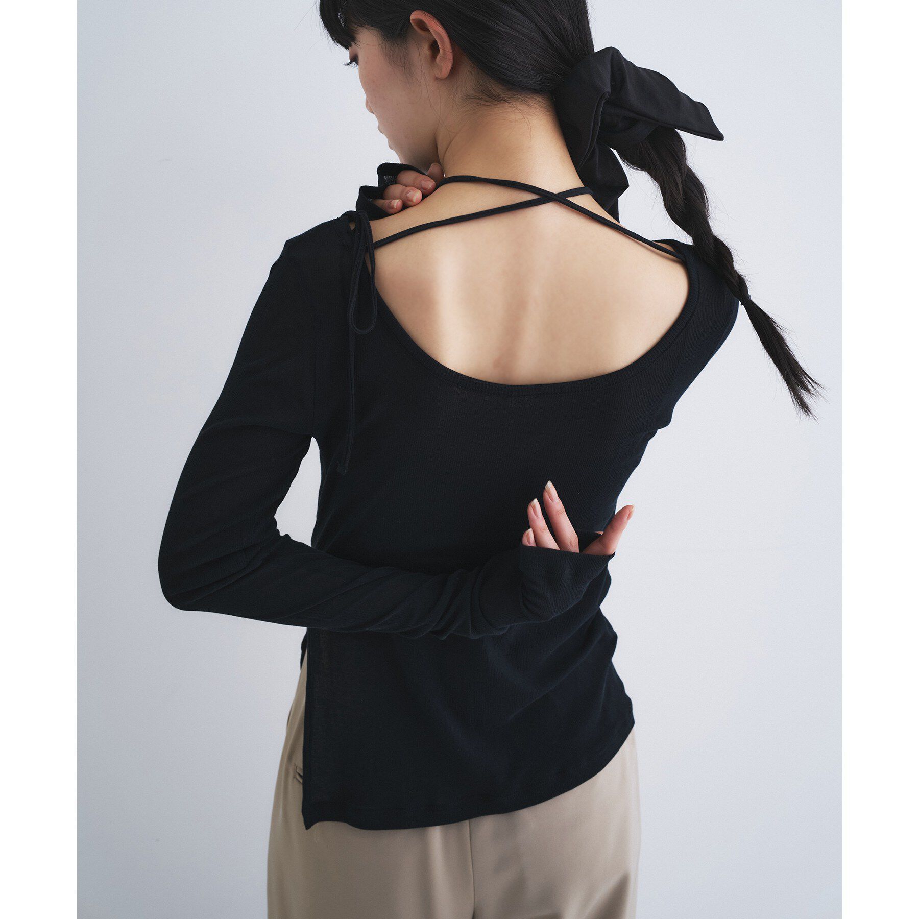 CODE A「jersey ribbon pullover」|Tシャツ・カットソー|ブラック(019)