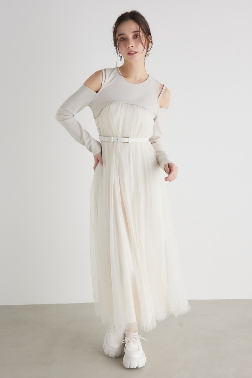 rienda「チュールコンビフレア OP」|ワンピース|L/BEG1