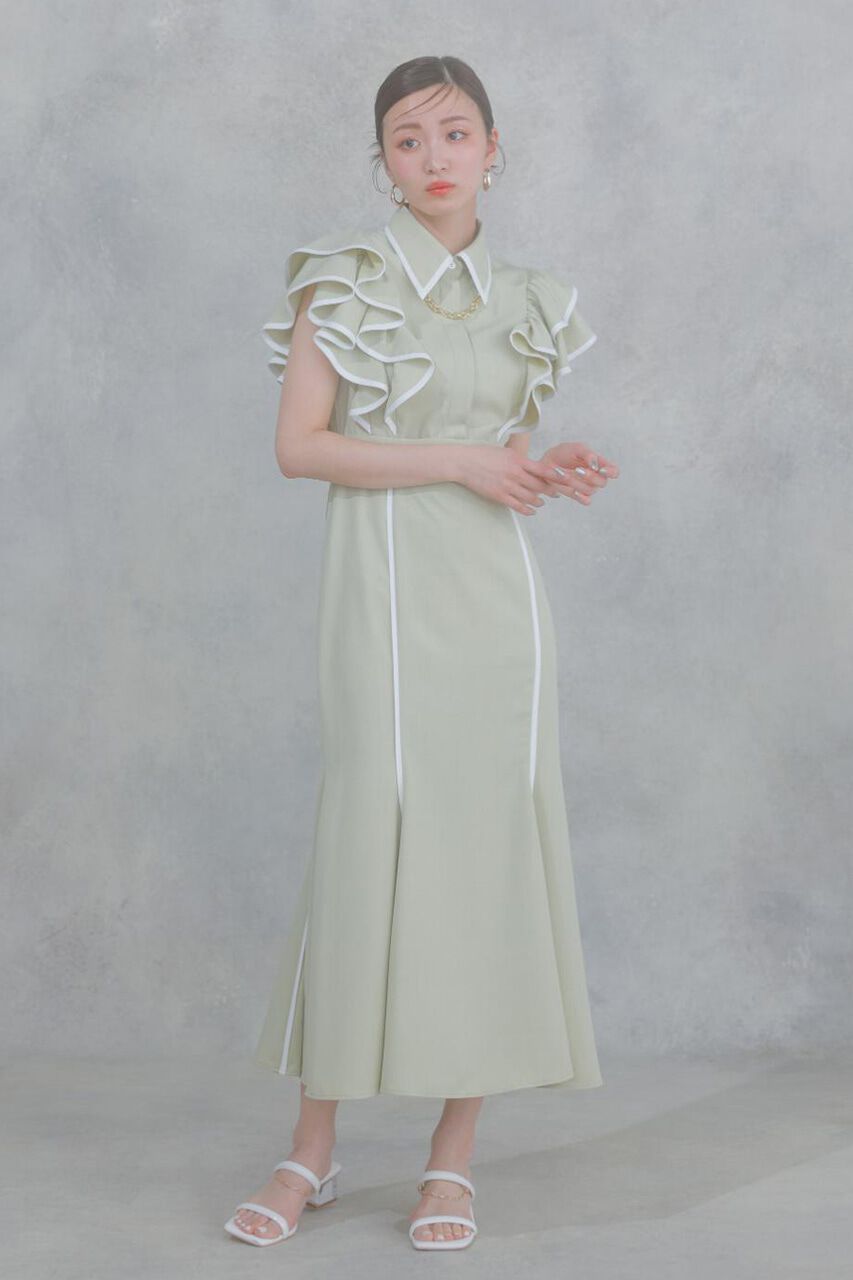 rienda「フリルスリーブバイカラーOP」|ワンピース|LIME