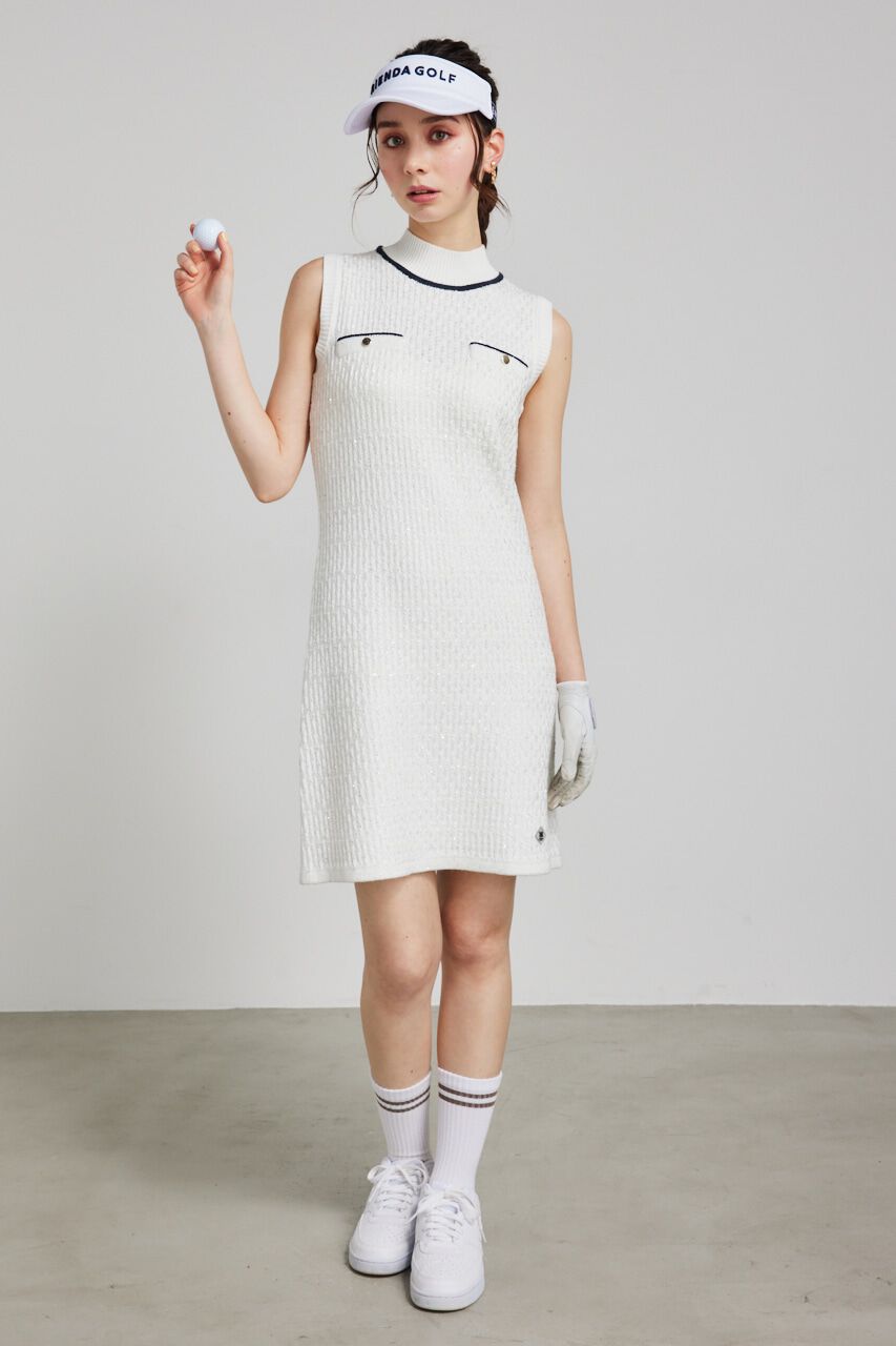 rienda「シャイニーツイードモックネックニットOP」|ワンピース|WHT