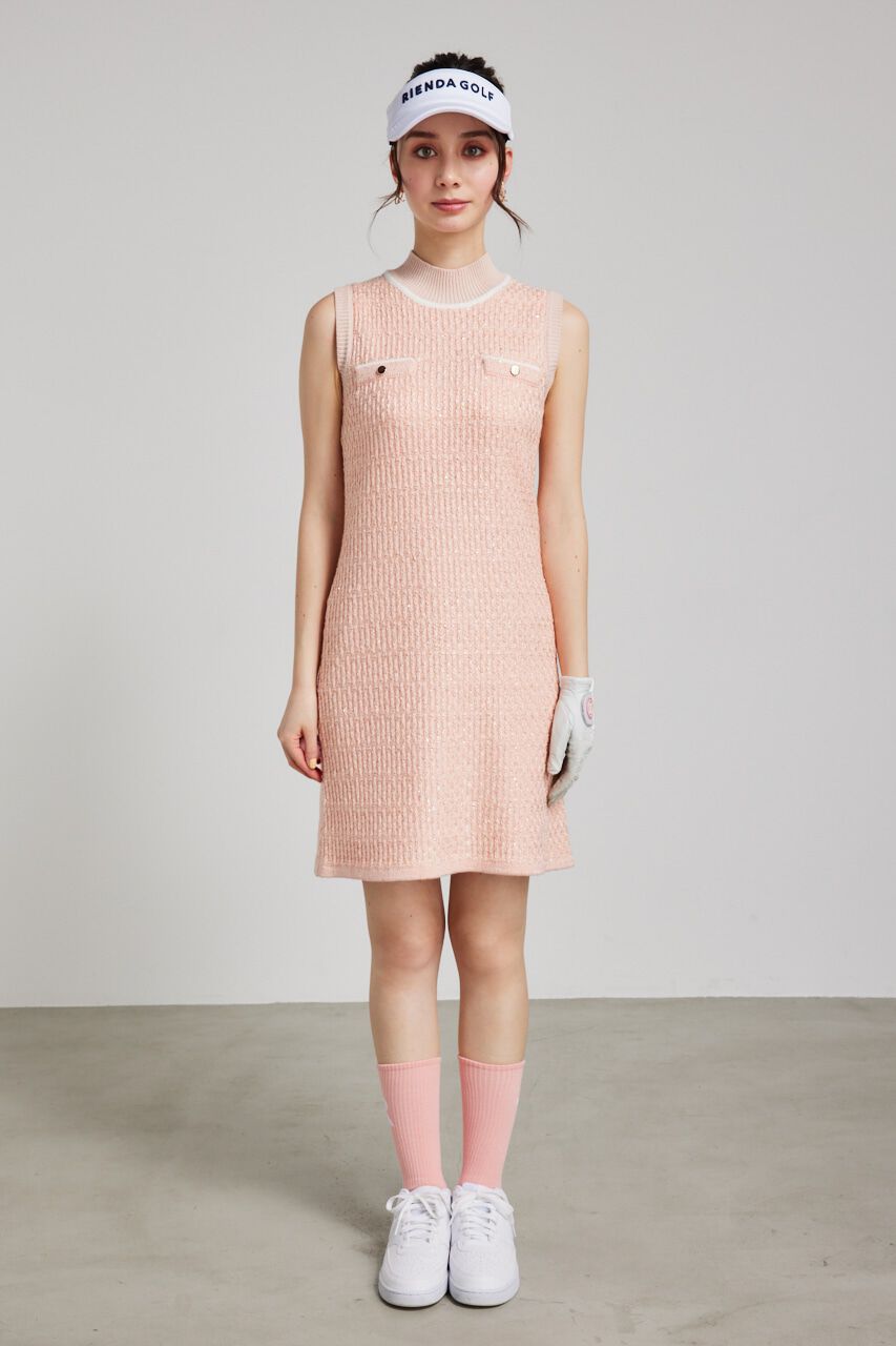 rienda「シャイニーツイードモックネックニットOP」|ワンピース|