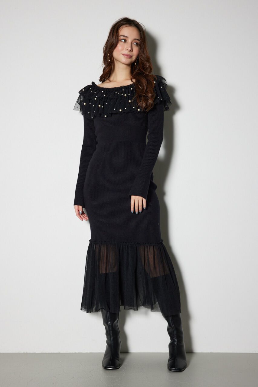 rienda「チュールコンビオフショルニットワンピース」|ワンピース|