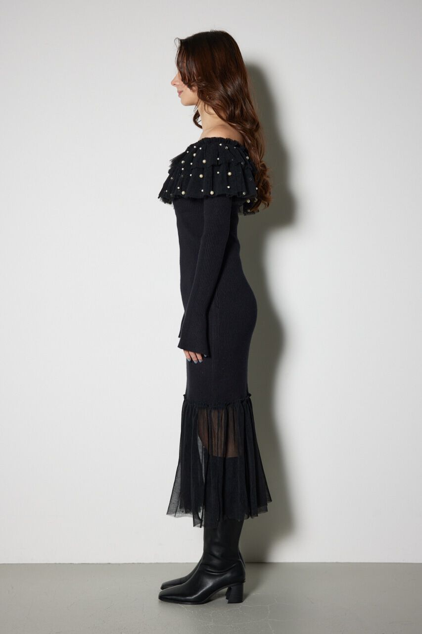 rienda「チュールコンビオフショルニットワンピース」|ワンピース|