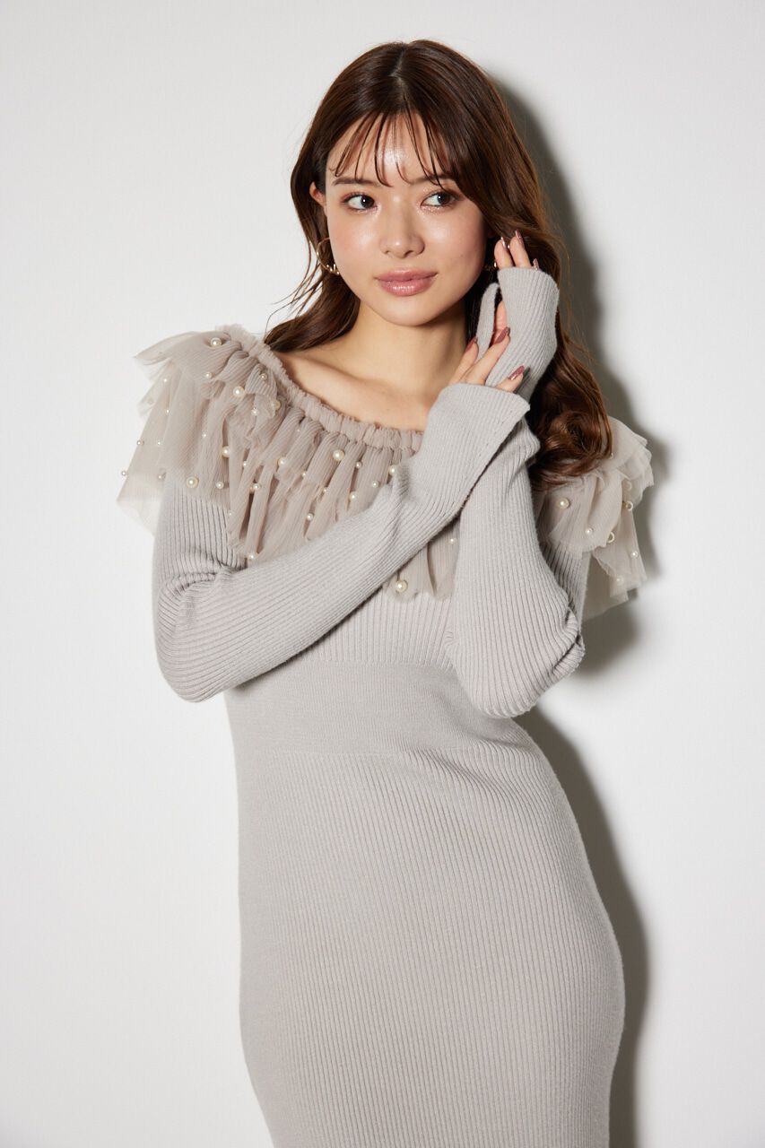 rienda「チュールコンビオフショルニットワンピース」|ワンピース|