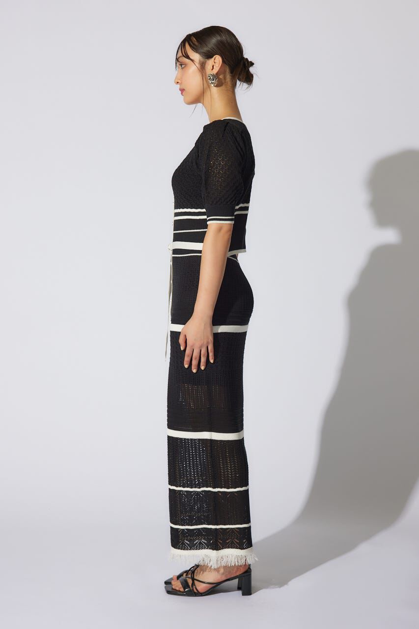 rienda「2WAYフリンジライン配色クロシェニットワンピース」|ワンピース|