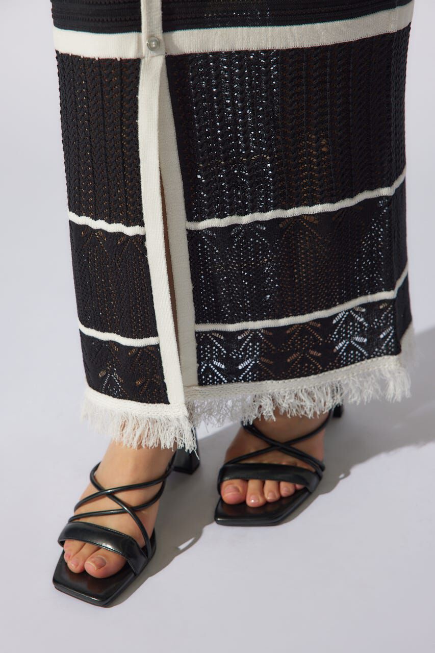 rienda「2WAYフリンジライン配色クロシェニットワンピース」|ワンピース|