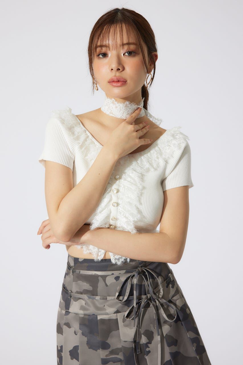 rienda「レースコンビリブニットトップス」|ニット・セーター|