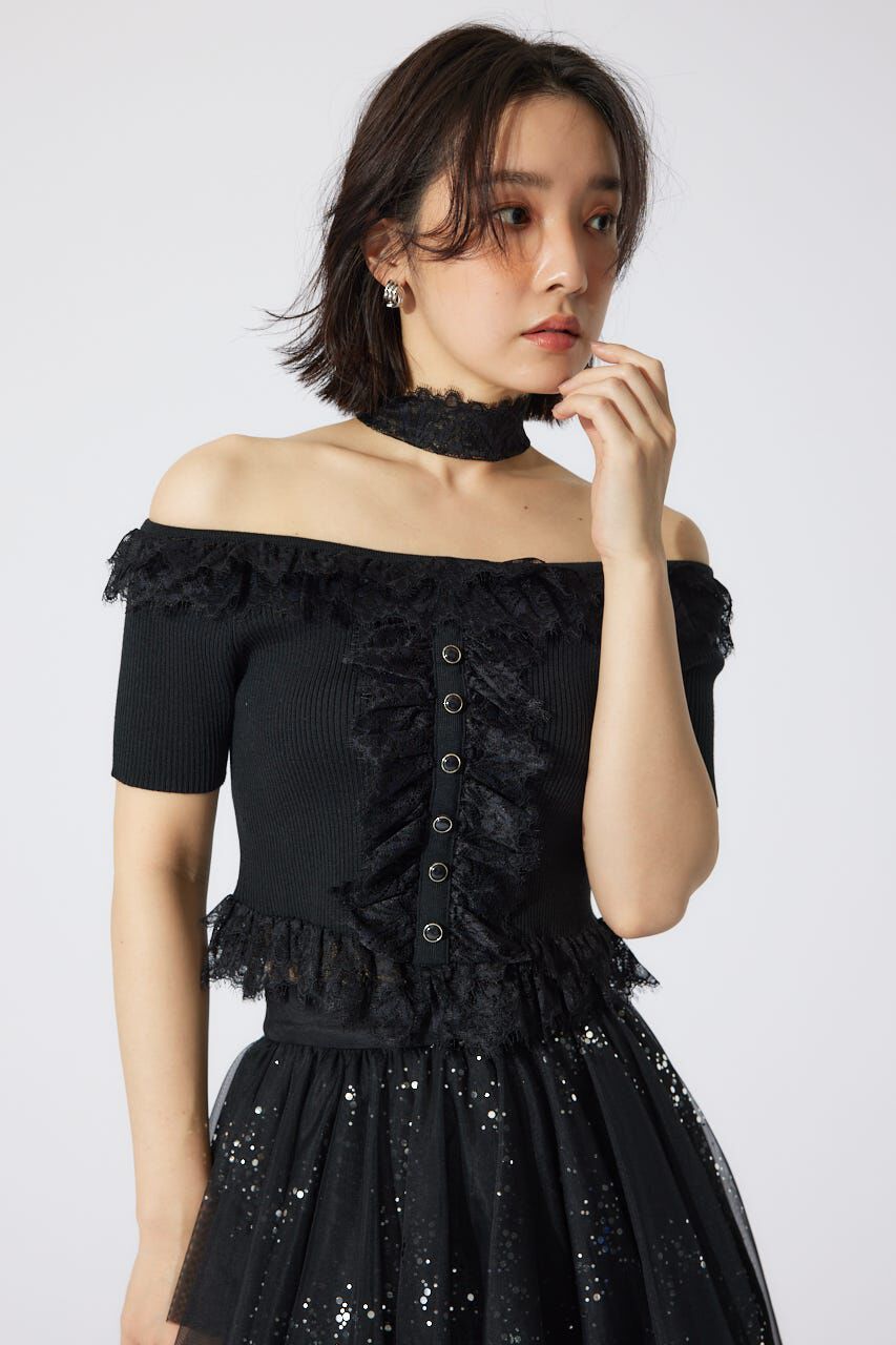 rienda「レースコンビリブニットトップス」|ニット・セーター|