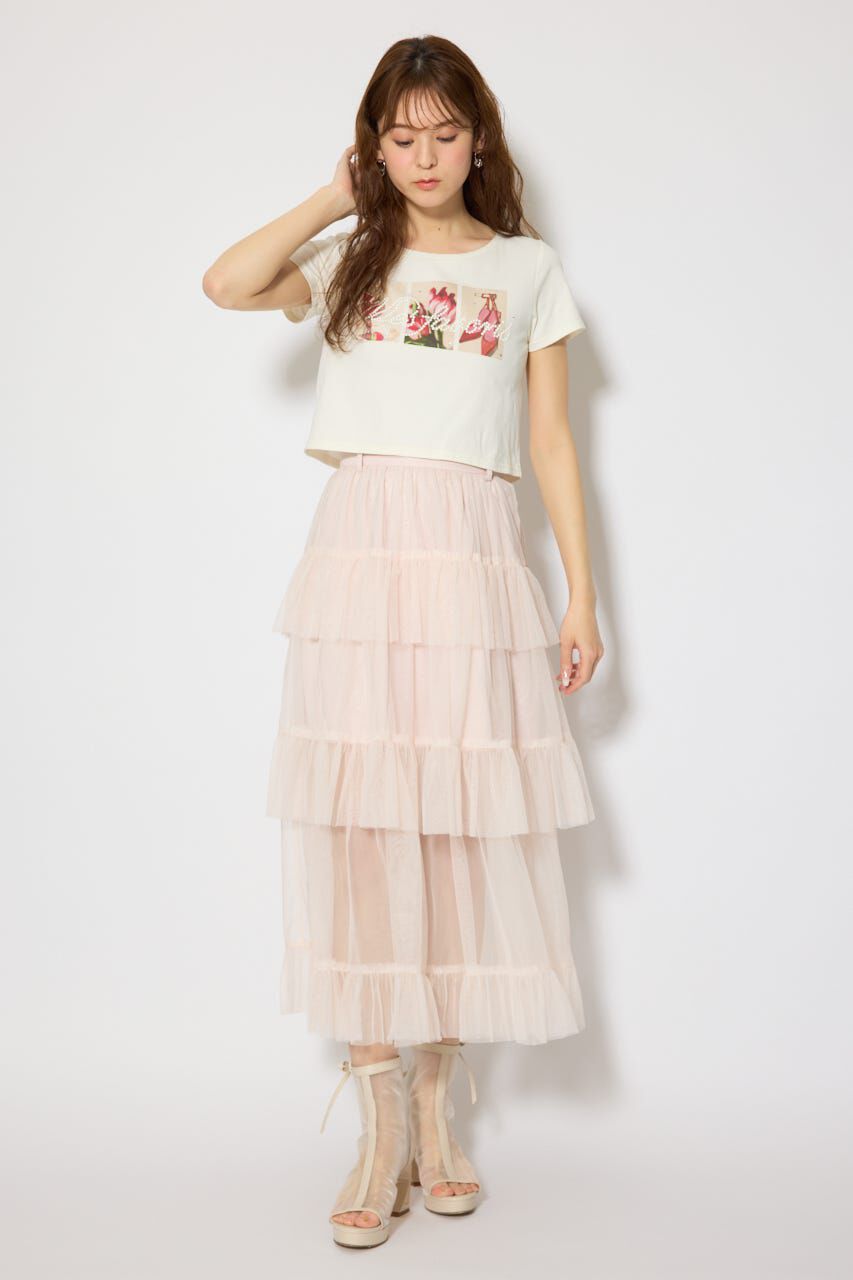 rienda「ティアードフレアチュールジャストウエストスカート」|スカート|