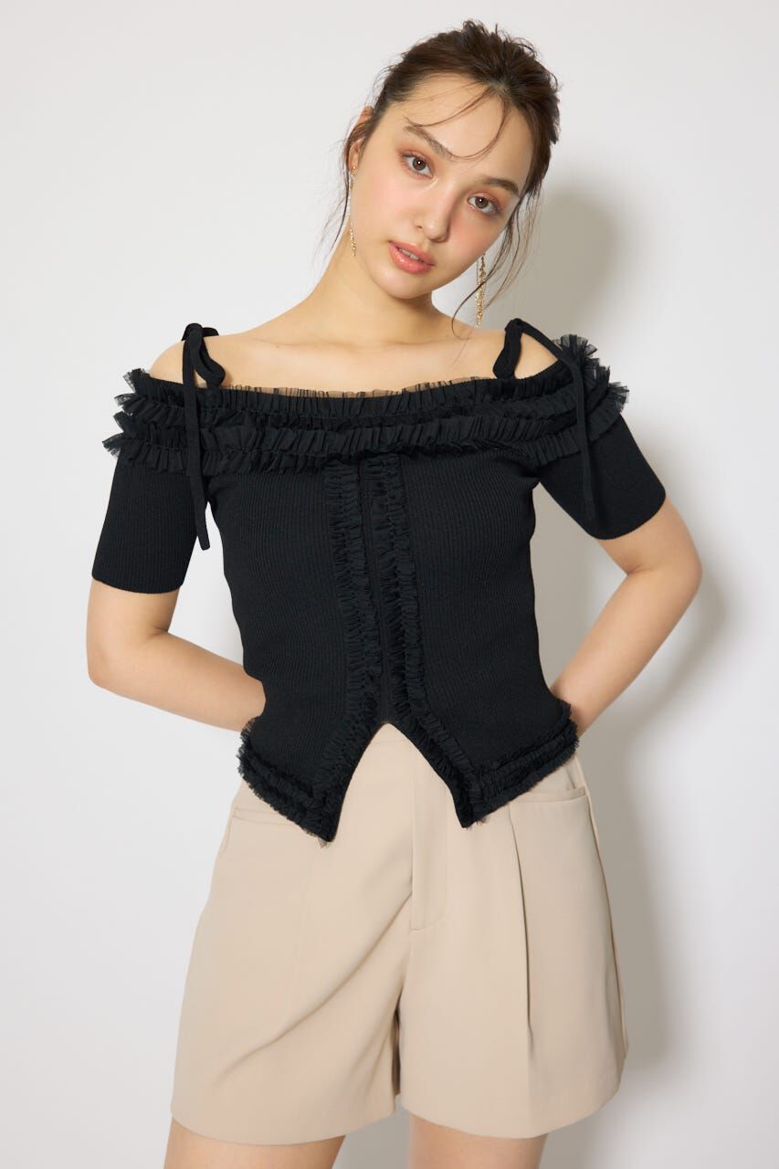 rienda「オフショルフリルニットトップス」|ニット・セーター|