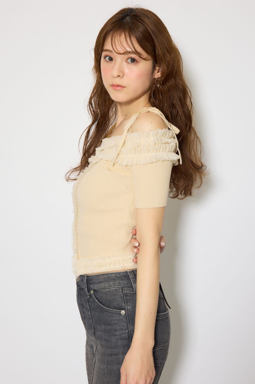 rienda「オフショルフリルニットトップス」|ニット・セーター|