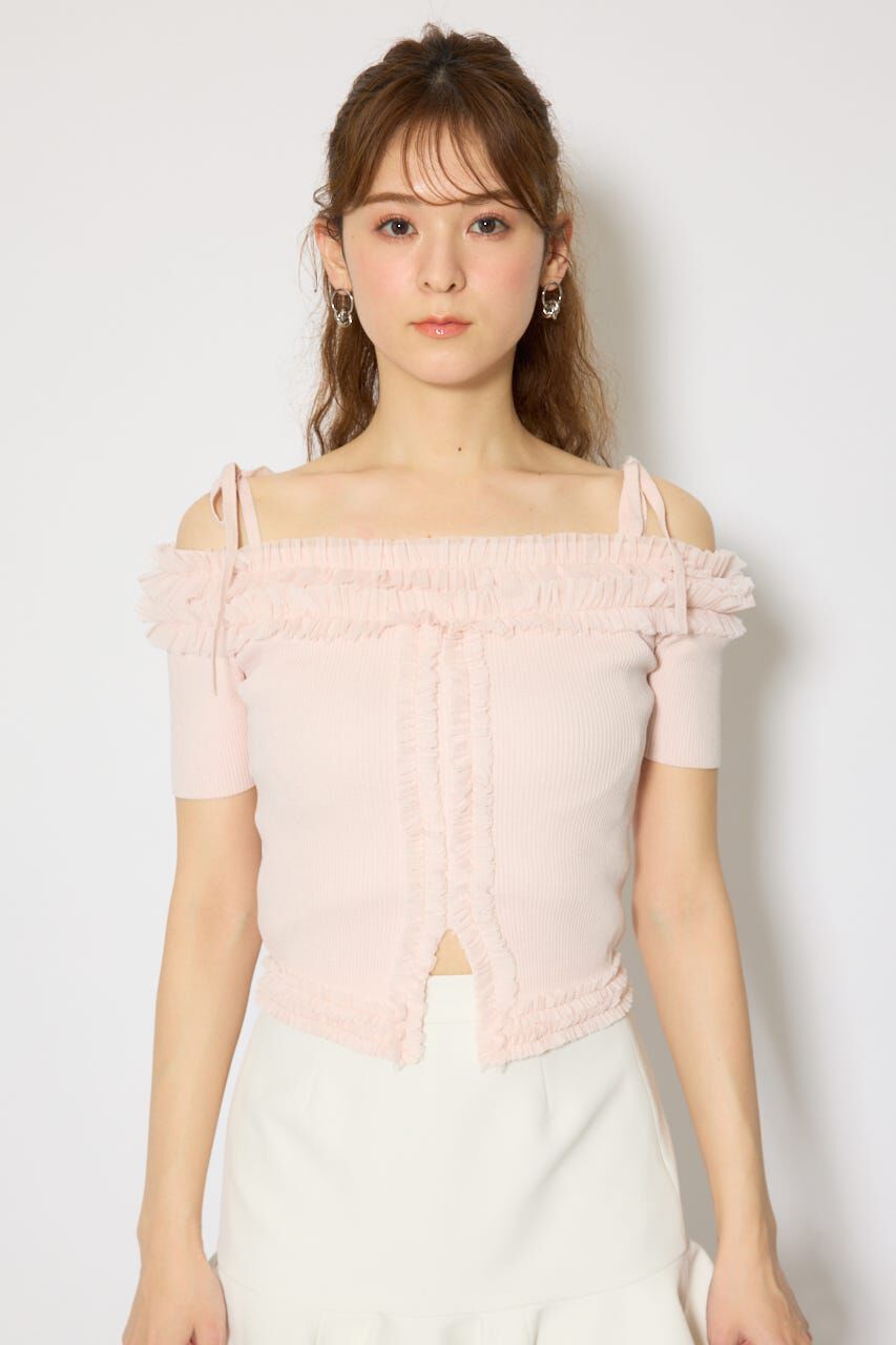 rienda「オフショルフリルニットトップス」|ニット・セーター|