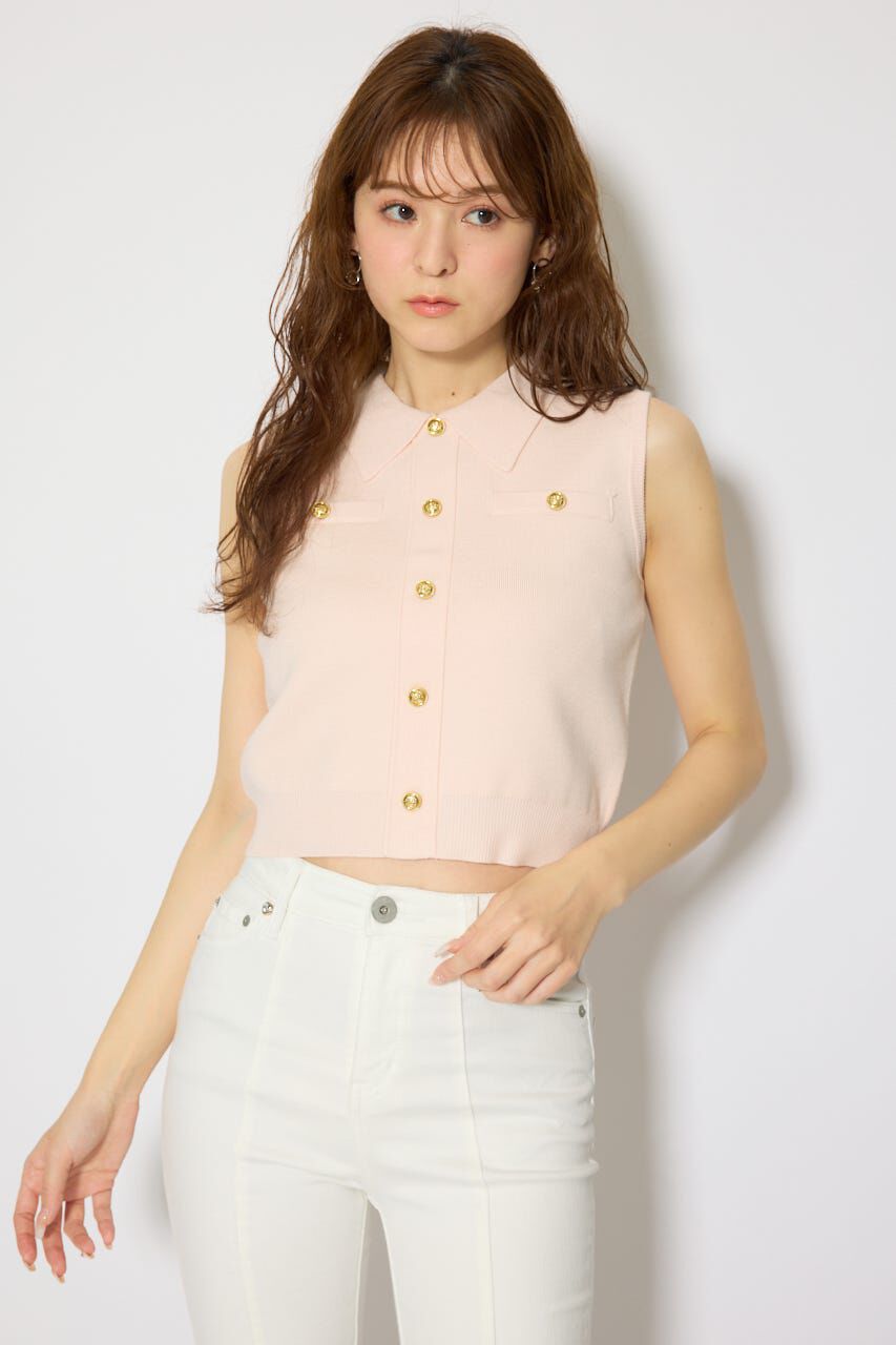 rienda「ゴールドボタンノースリニットトップス」|ニット・セーター|L/PNK1