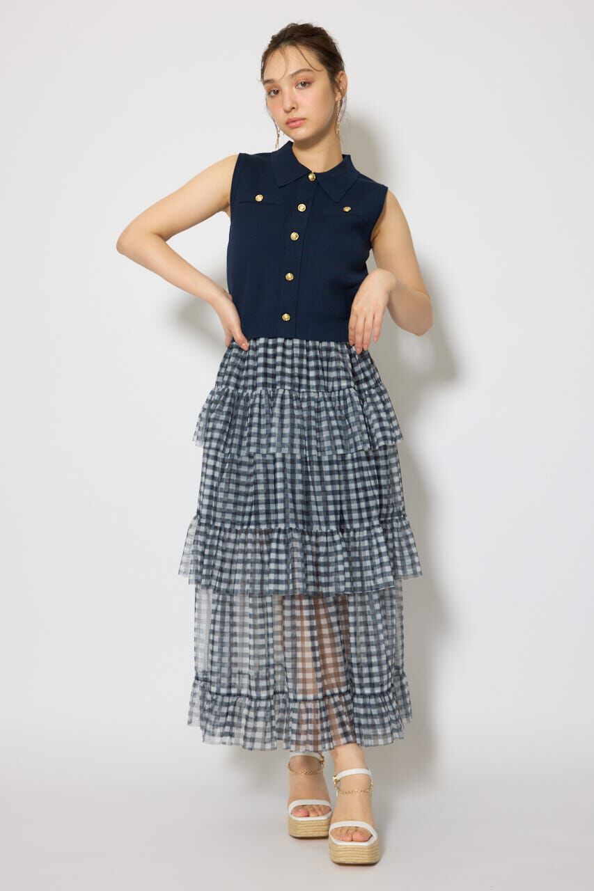 rienda「ゴールドボタンノースリニットトップス」|ニット・セーター|