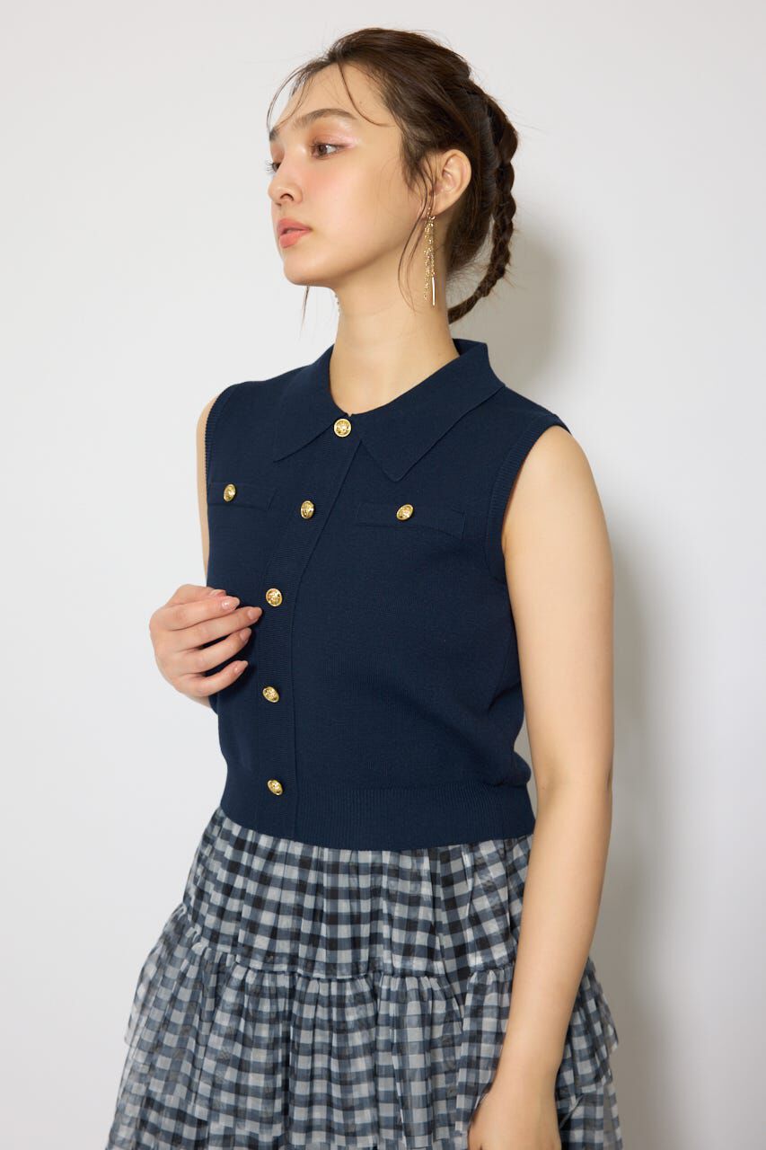 rienda「ゴールドボタンノースリニットトップス」|ニット・セーター|