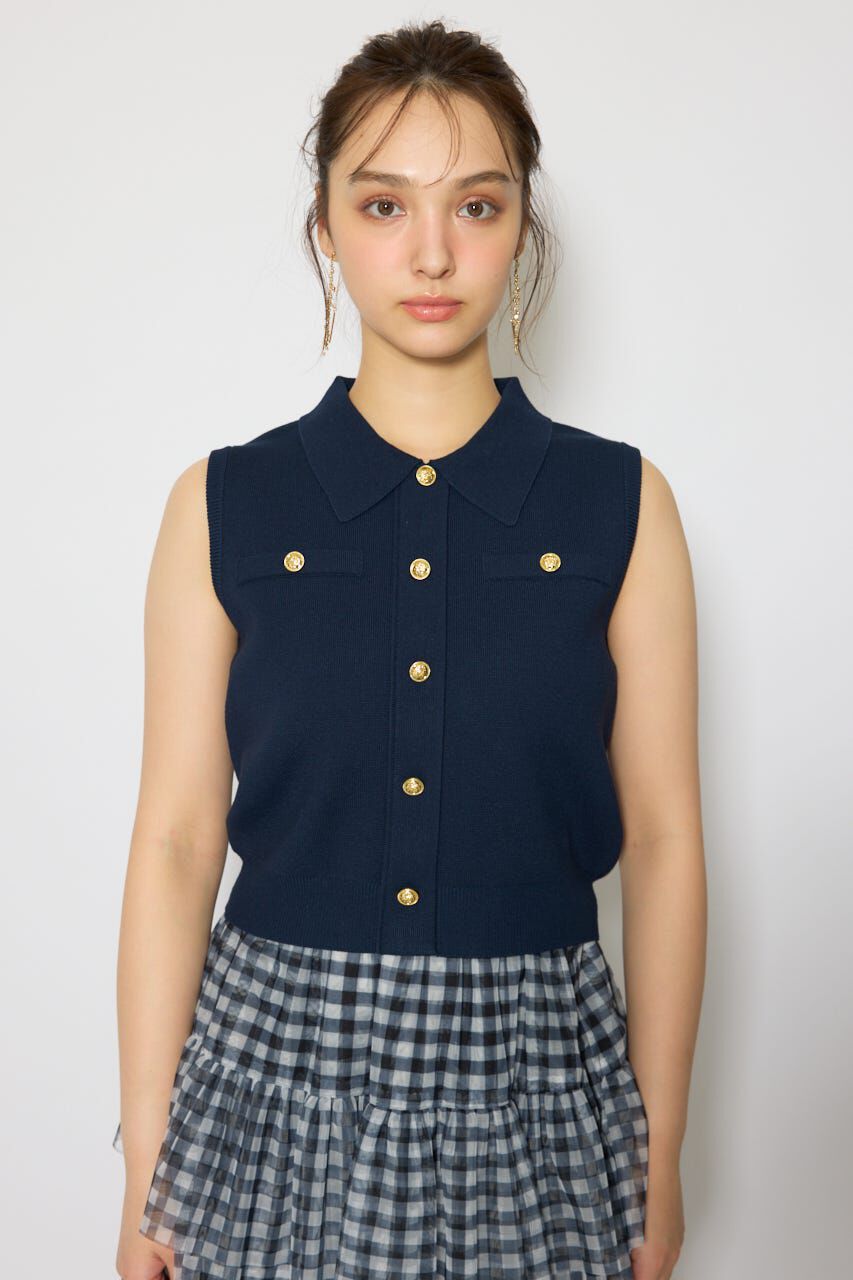 rienda「ゴールドボタンノースリニットトップス」|ニット・セーター|