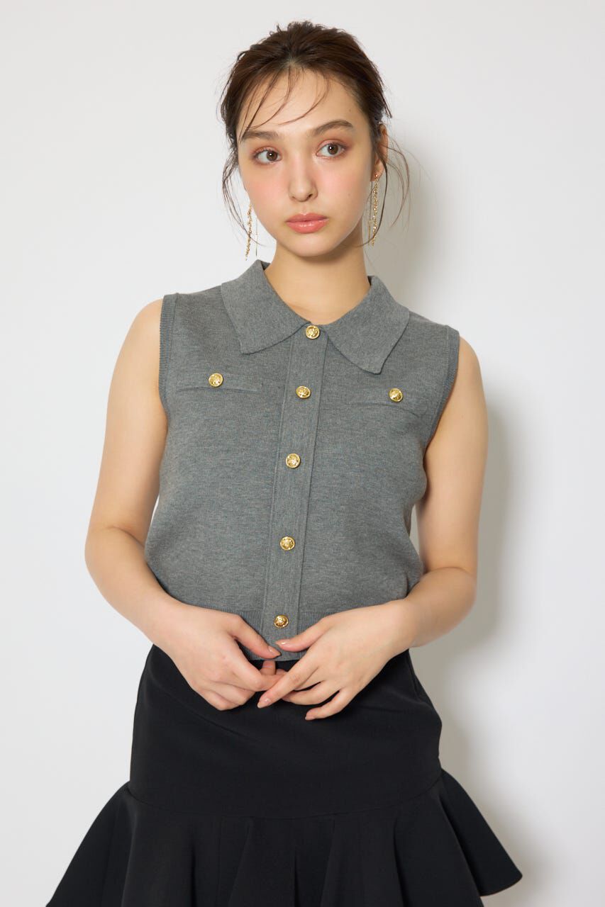rienda「ゴールドボタンノースリニットトップス」|ニット・セーター|GRY
