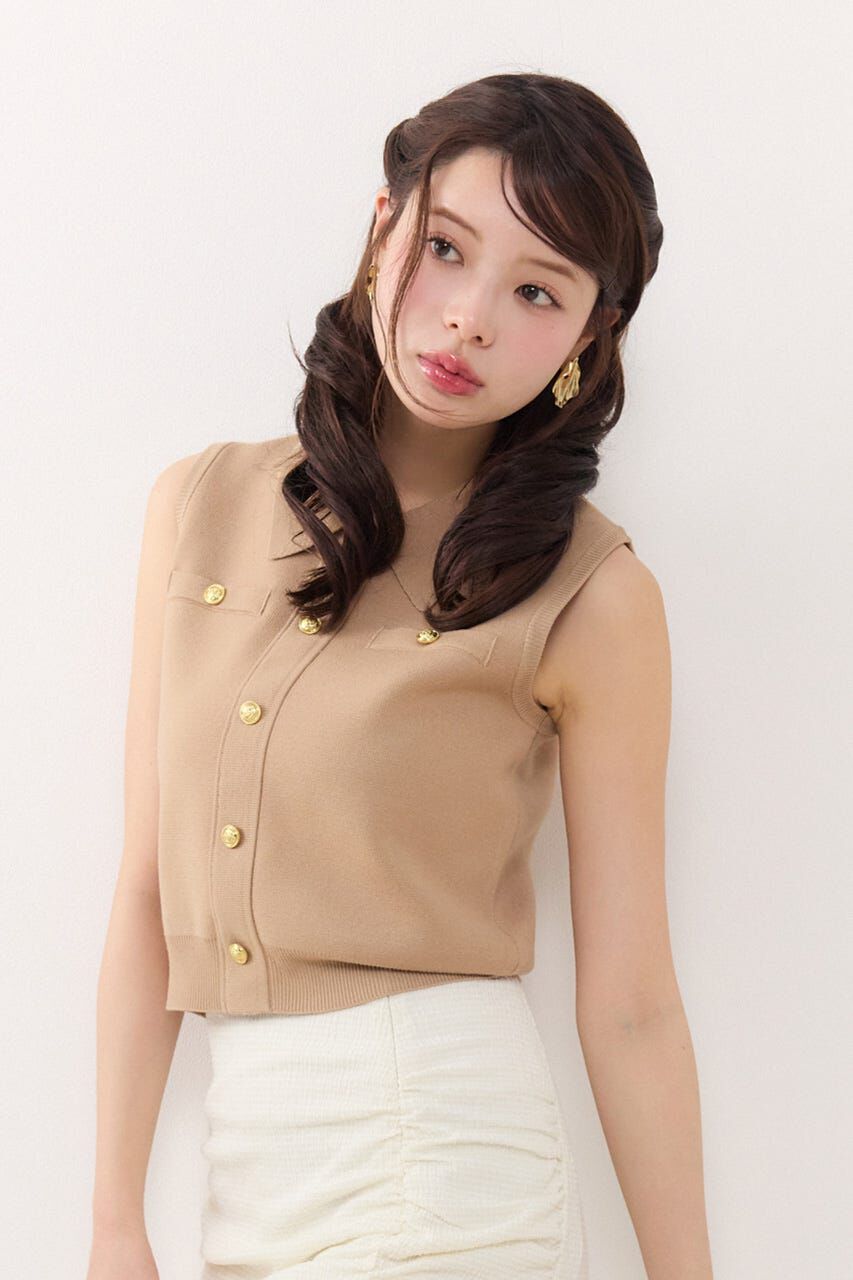 rienda「ゴールドボタンノースリニットトップス」|ニット・セーター|CAM