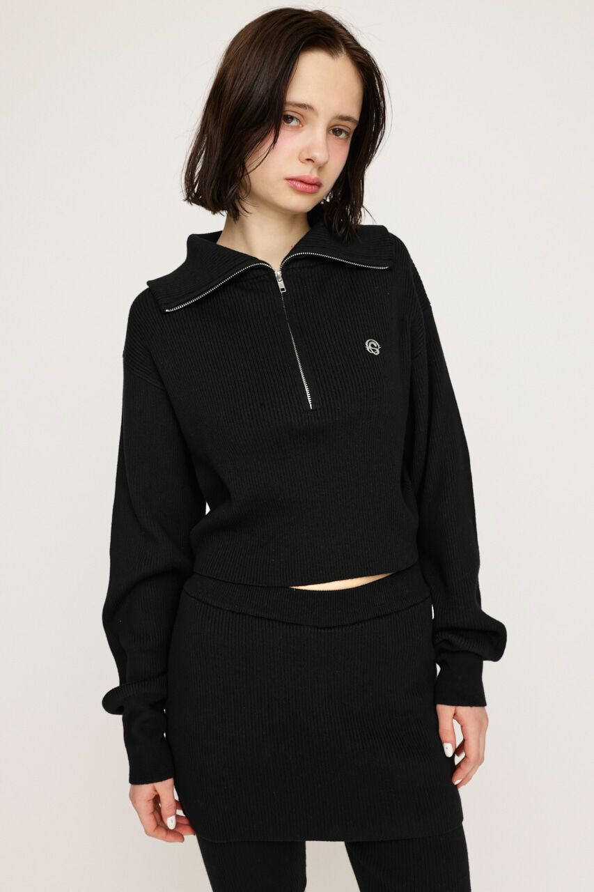 SLY「FRONT ZIP KNIT トップス」|ニット・セーター|BLK