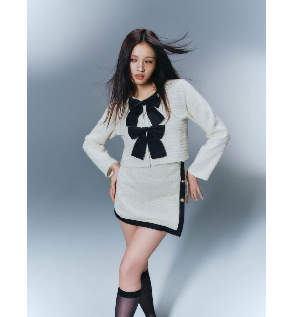 CALNAMUR「カットラメツイードリボンジャケット」|ノーカラージャケット|